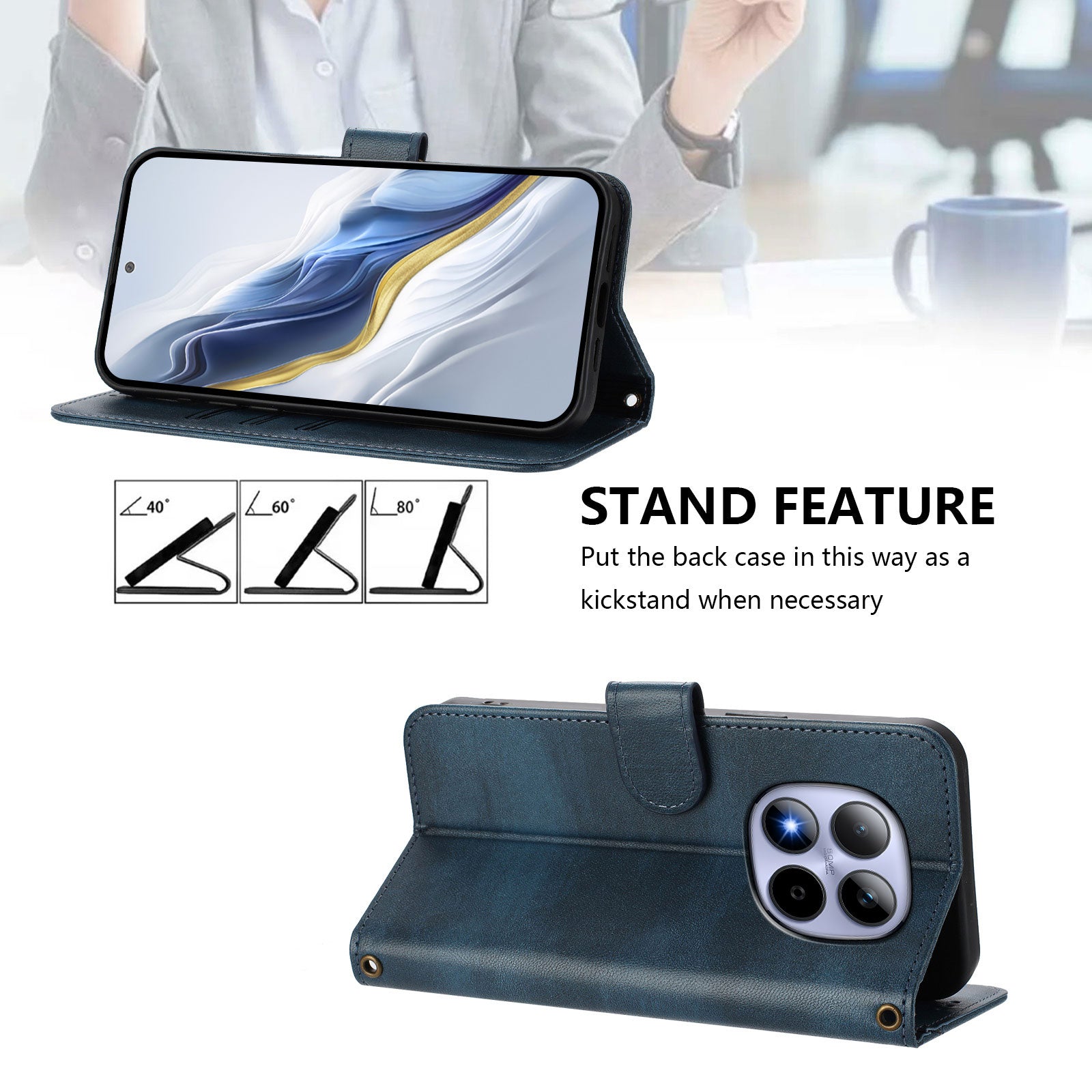 For Xiaomi Redmi Note 15 Pro 5G (Global) Cases Wallet Stand Retro Texture Leather Phone Cover with Lanyard - Blue