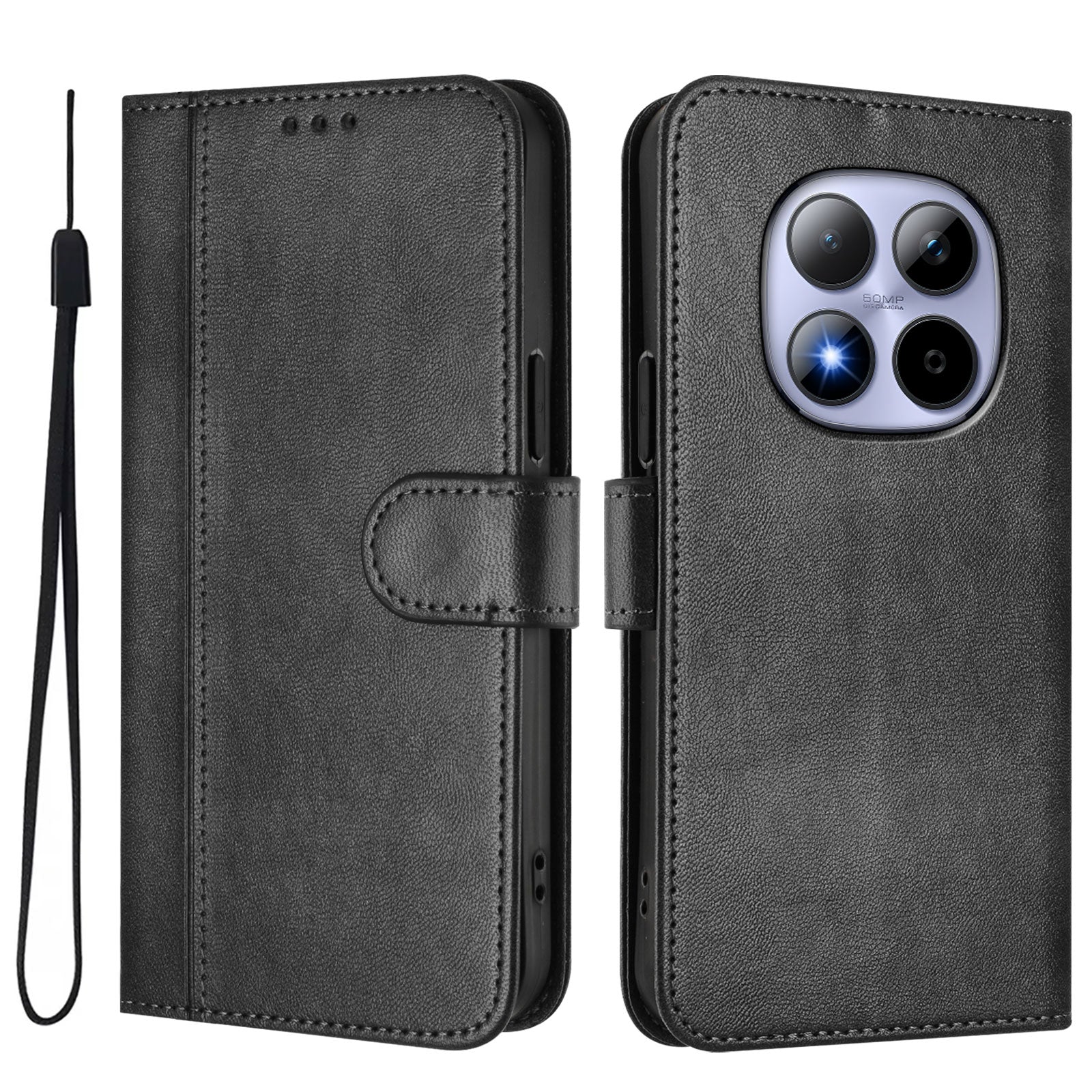 For Xiaomi Redmi Note 15 Pro 5G (Global) Cases Wallet Stand Retro Texture Leather Phone Cover with Lanyard - Black