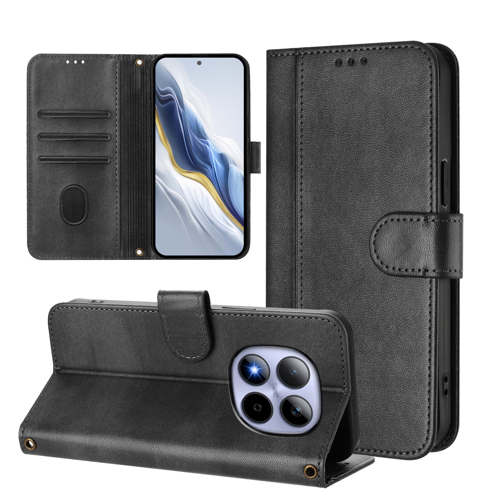 For Xiaomi Redmi Note 15 Pro 5G (Global) Cases Wallet Stand Retro Texture Leather Phone Cover with Lanyard - Black
