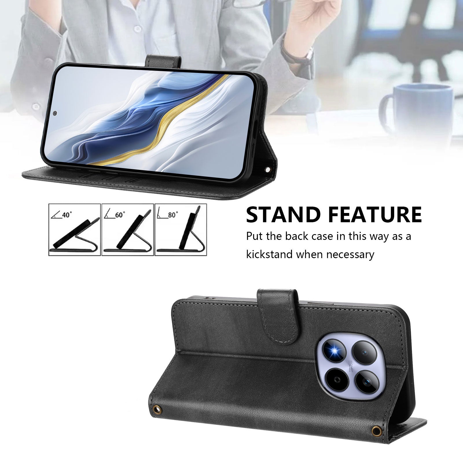 For Xiaomi Redmi Note 15 Pro 5G (Global) Cases Wallet Stand Retro Texture Leather Phone Cover with Lanyard - Black