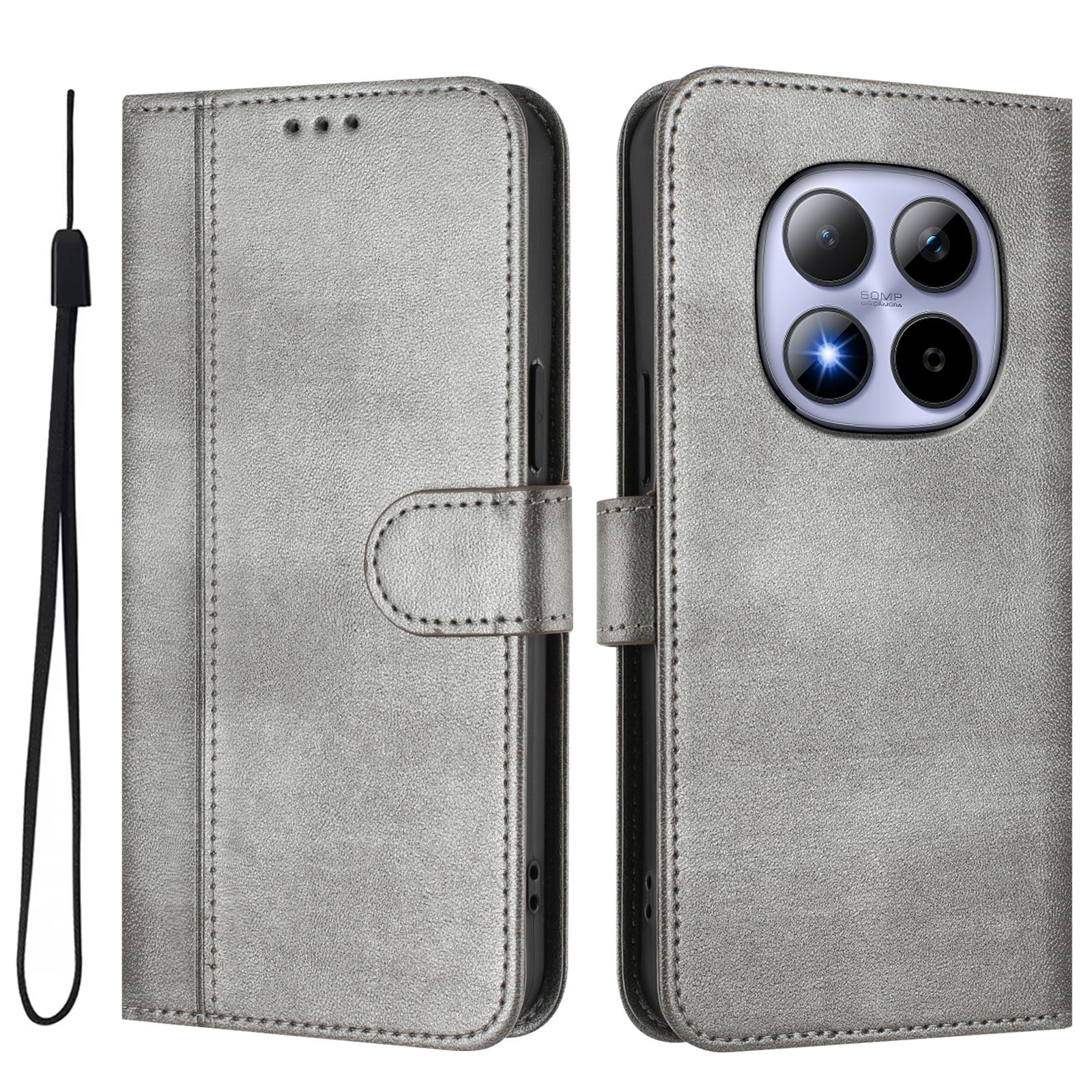 For Xiaomi Redmi Note 15 Pro 5G (Global) Cases Wallet Stand Retro Texture Leather Phone Cover with Lanyard - Grey