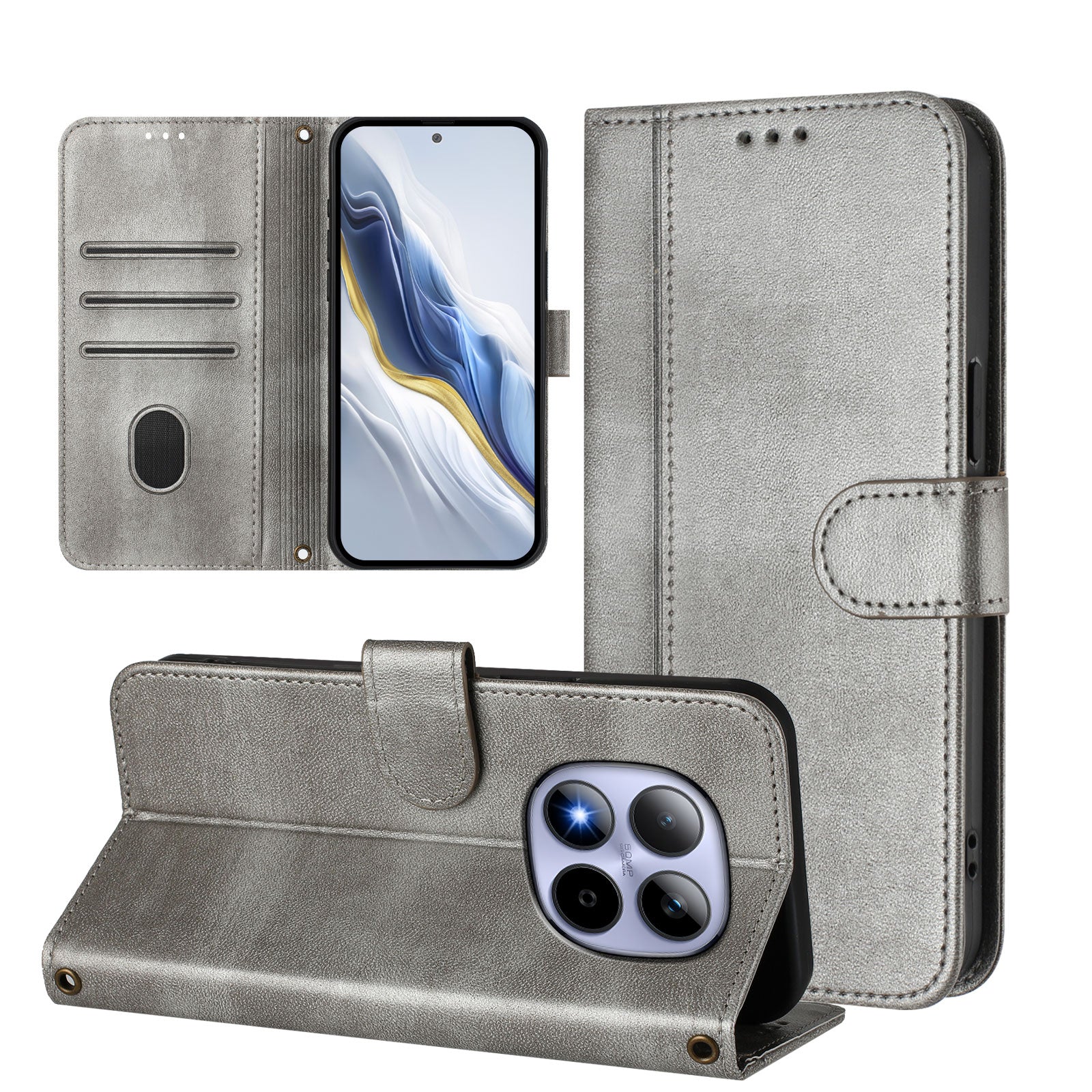 For Xiaomi Redmi Note 15 Pro 5G (Global) Cases Wallet Stand Retro Texture Leather Phone Cover with Lanyard - Grey