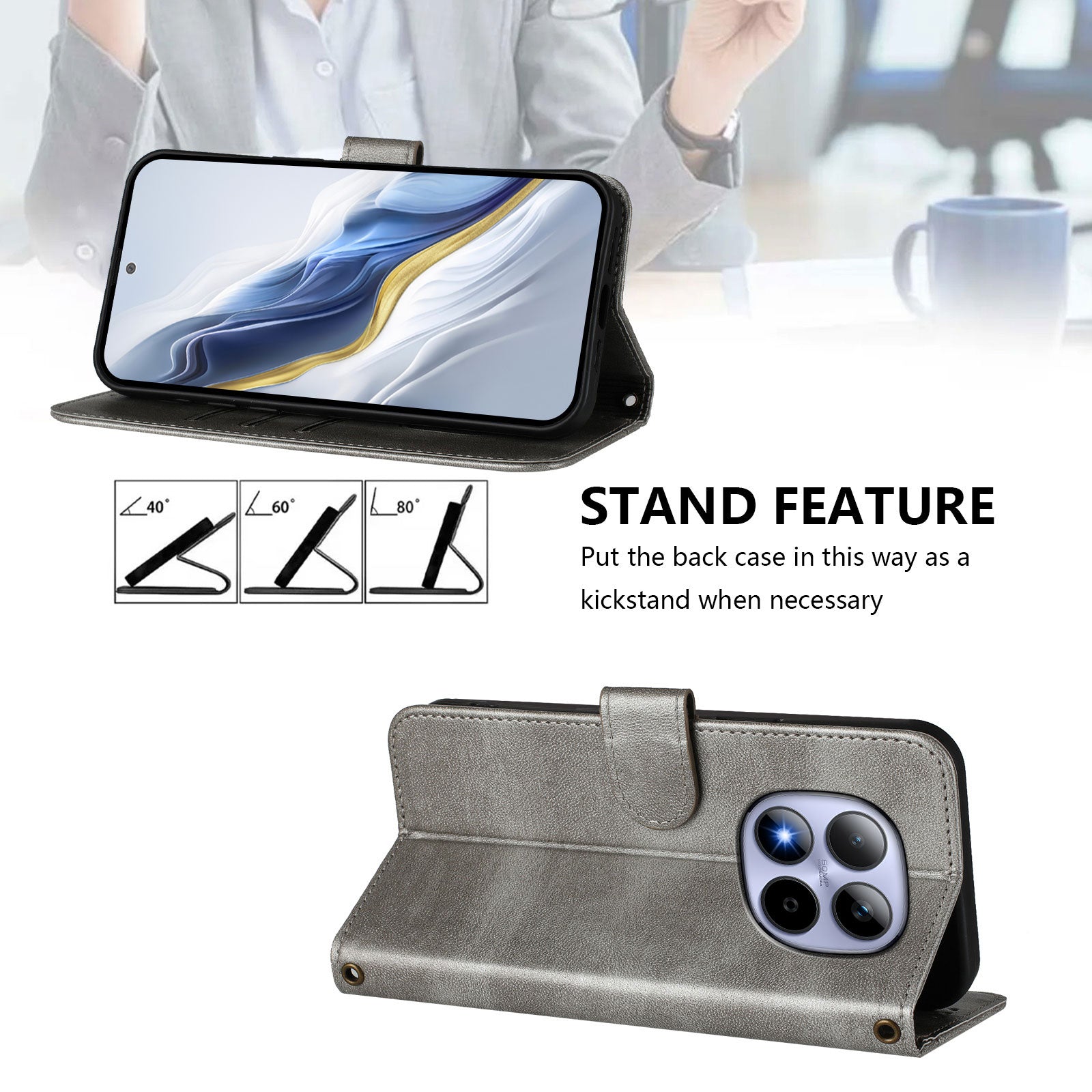 For Xiaomi Redmi Note 15 Pro 5G (Global) Cases Wallet Stand Retro Texture Leather Phone Cover with Lanyard - Grey