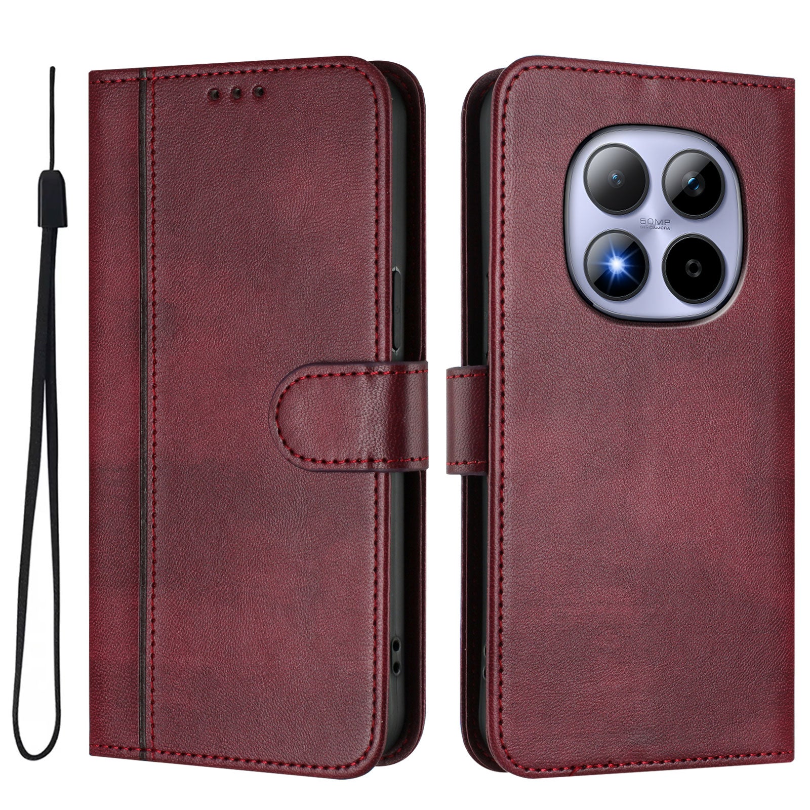 For Xiaomi Redmi Note 15 Pro 5G (Global) Cases Wallet Stand Retro Texture Leather Phone Cover with Lanyard - Wine Red