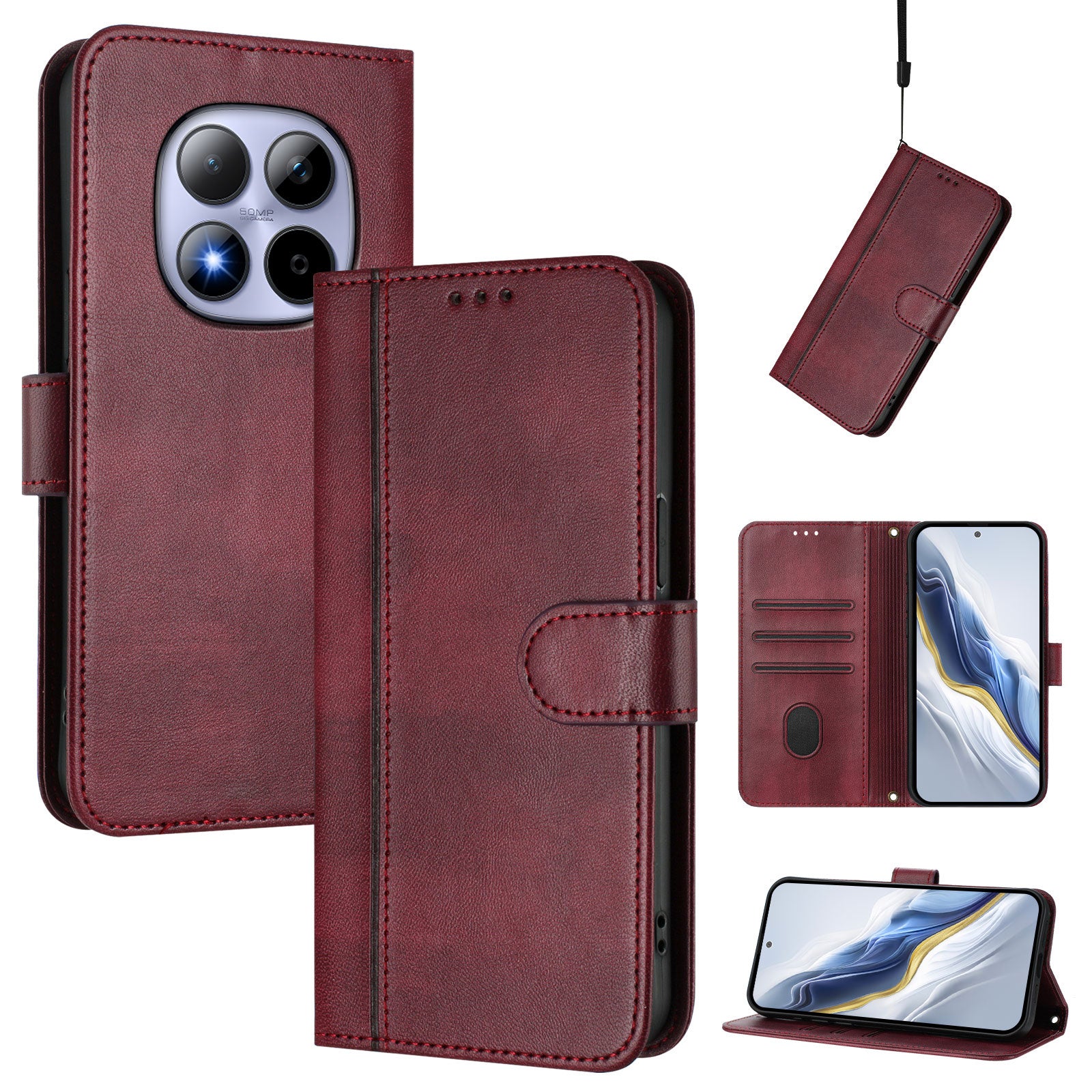 For Xiaomi Redmi Note 15 Pro 5G (Global) Cases Wallet Stand Retro Texture Leather Phone Cover with Lanyard - Wine Red