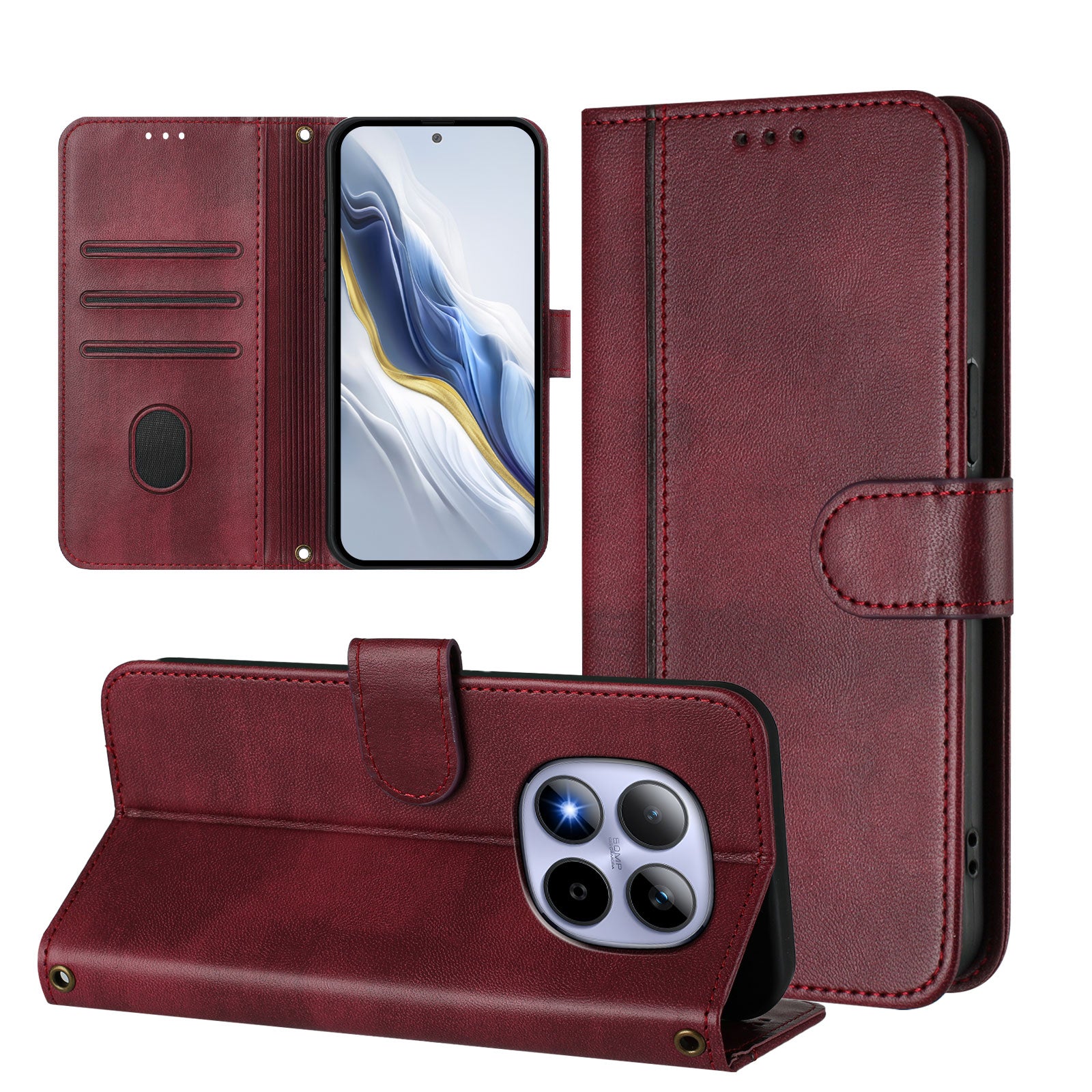 For Xiaomi Redmi Note 15 Pro 5G (Global) Cases Wallet Stand Retro Texture Leather Phone Cover with Lanyard - Wine Red