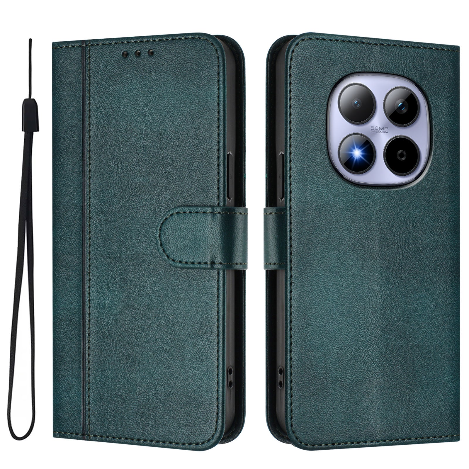 For Xiaomi Redmi Note 15 Pro 5G (Global) Cases Wallet Stand Retro Texture Leather Phone Cover with Lanyard - Dark Green