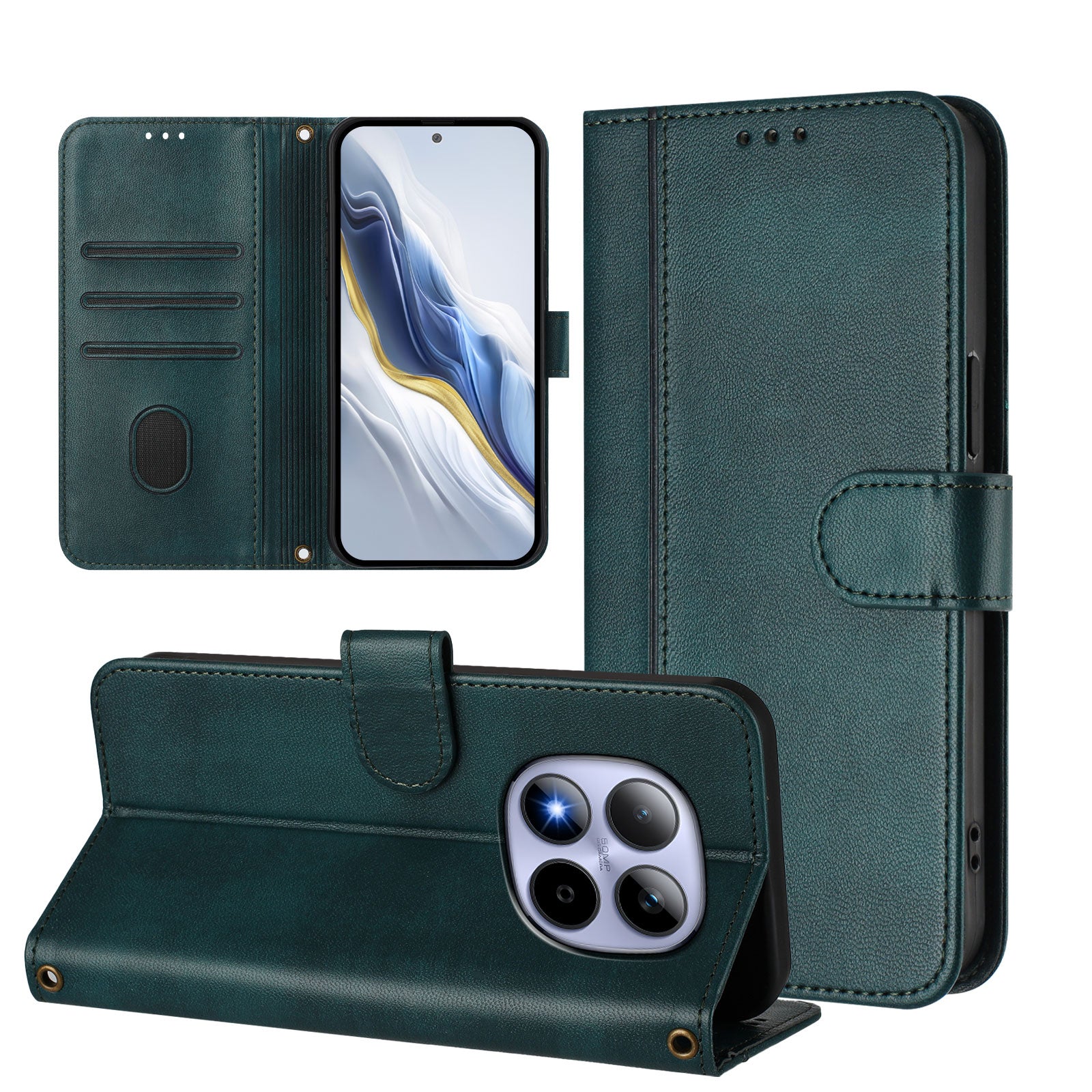 For Xiaomi Redmi Note 15 Pro 5G (Global) Cases Wallet Stand Retro Texture Leather Phone Cover with Lanyard - Dark Green
