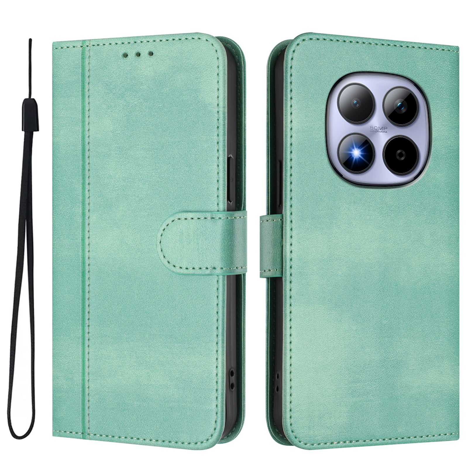 For Xiaomi Redmi Note 15 Pro 5G (Global) Cases Wallet Stand Retro Texture Leather Phone Cover with Lanyard - Mint Green