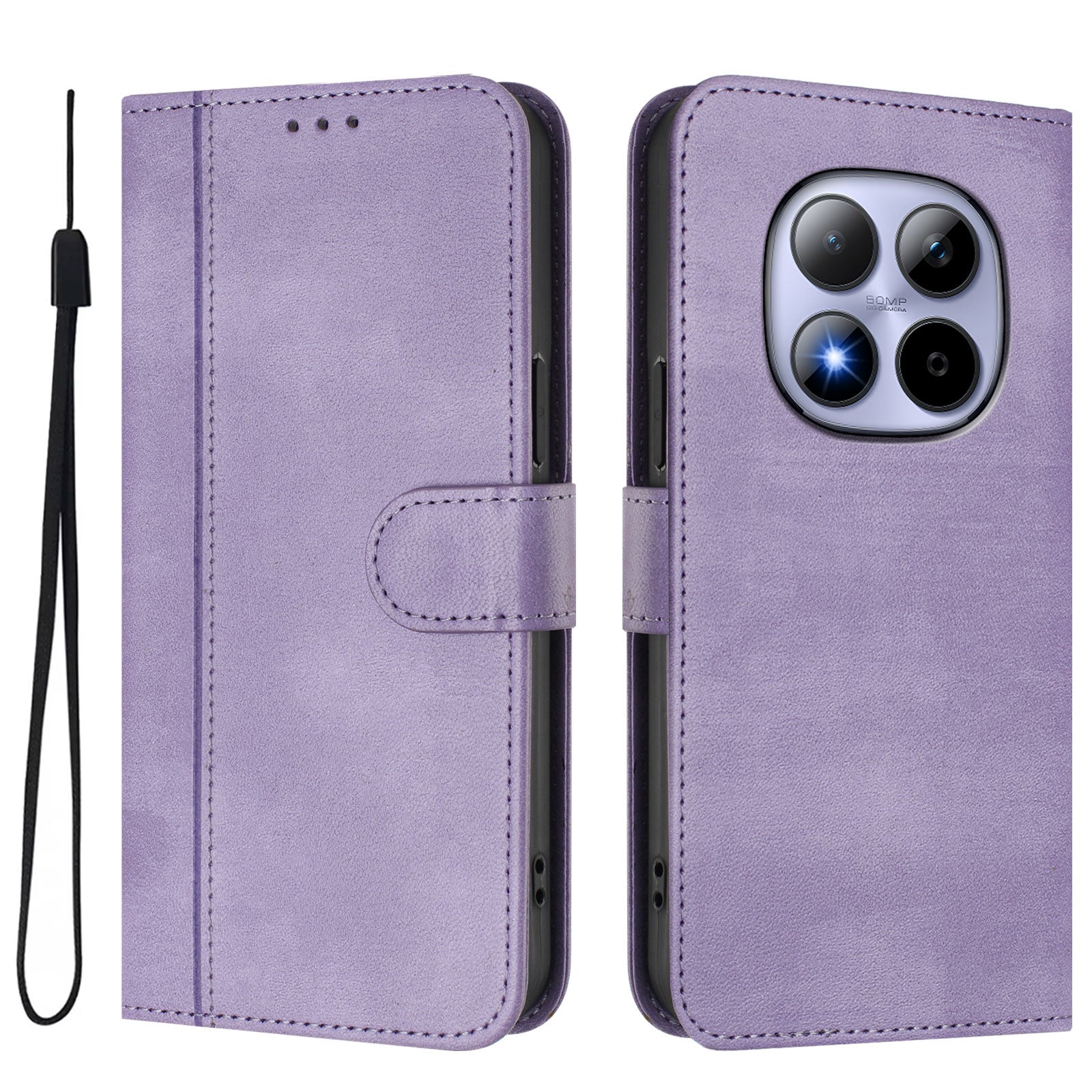 For Xiaomi Redmi Note 15 Pro 5G (Global) Cases Wallet Stand Retro Texture Leather Phone Cover with Lanyard - Light Purple