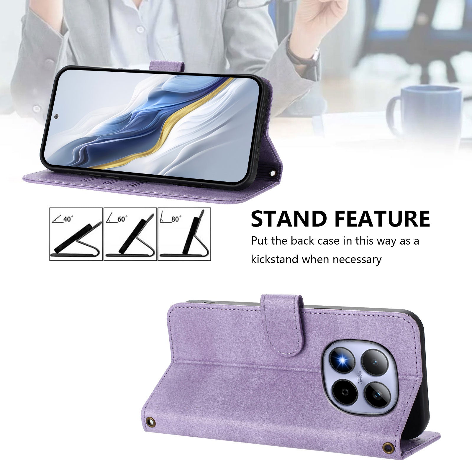 For Xiaomi Redmi Note 15 Pro 5G (Global) Cases Wallet Stand Retro Texture Leather Phone Cover with Lanyard - Light Purple