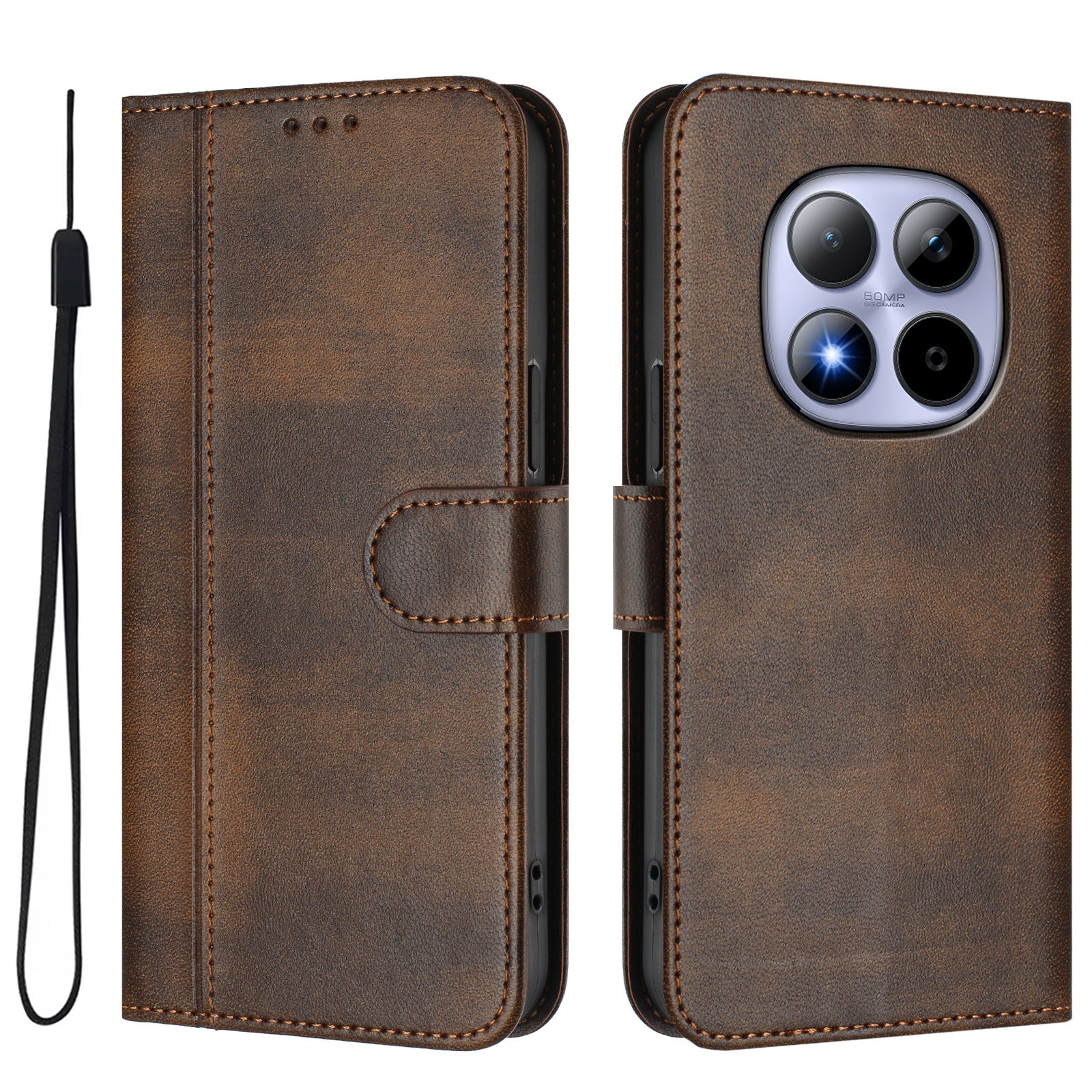For Xiaomi Redmi Note 15 Pro 5G (Global) Cases Wallet Stand Retro Texture Leather Phone Cover with Lanyard - Brown
