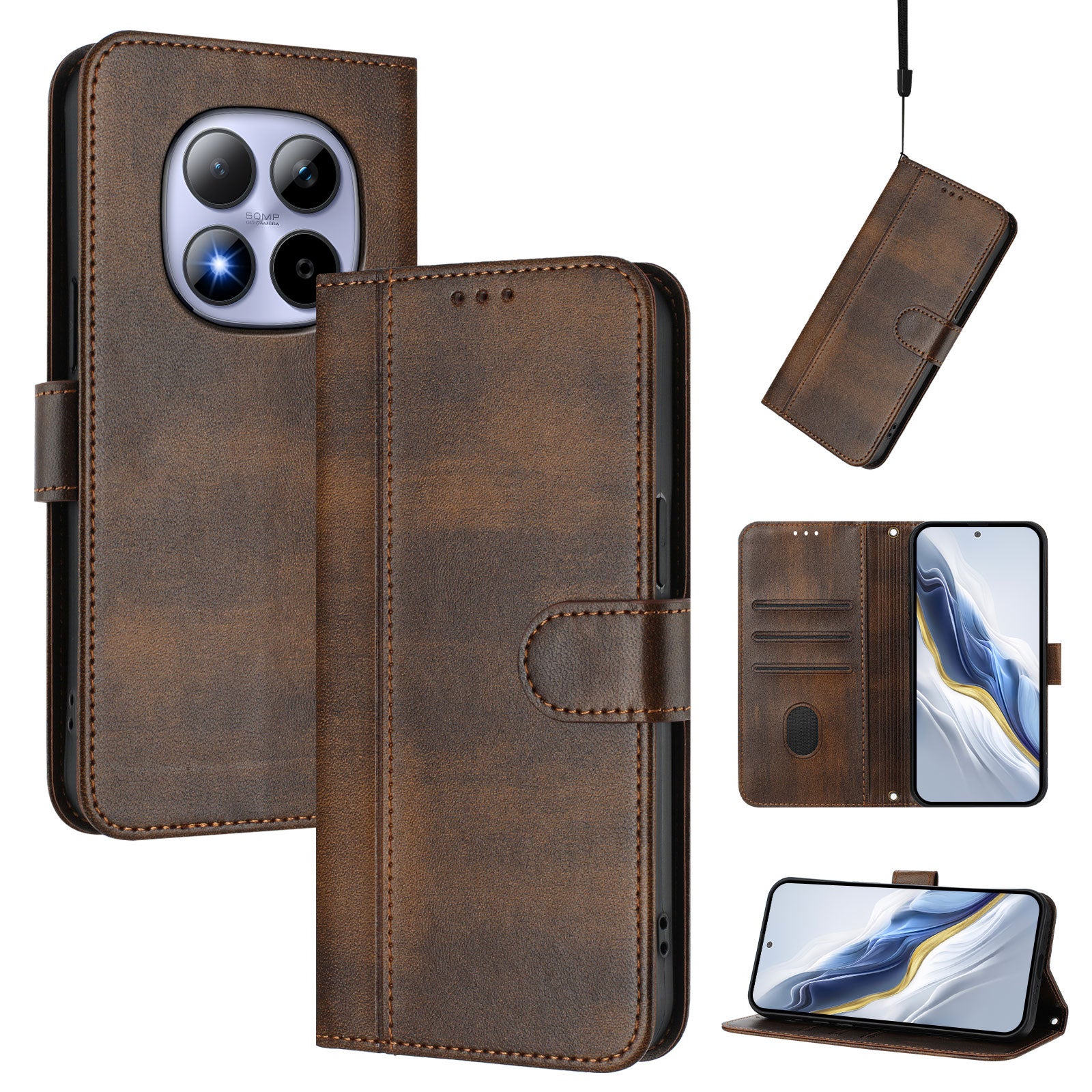 For Xiaomi Redmi Note 15 Pro 5G (Global) Cases Wallet Stand Retro Texture Leather Phone Cover with Lanyard - Brown