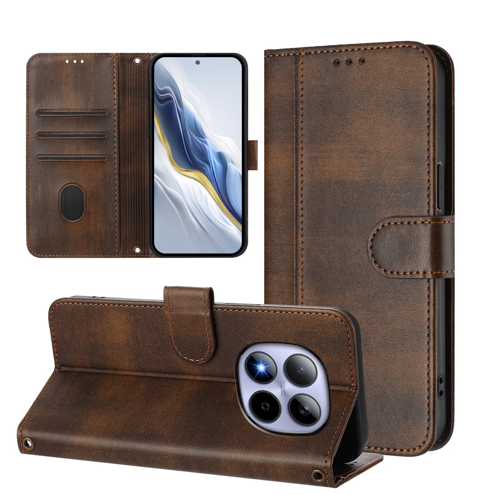 For Xiaomi Redmi Note 15 Pro 5G (Global) Cases Wallet Stand Retro Texture Leather Phone Cover with Lanyard - Brown