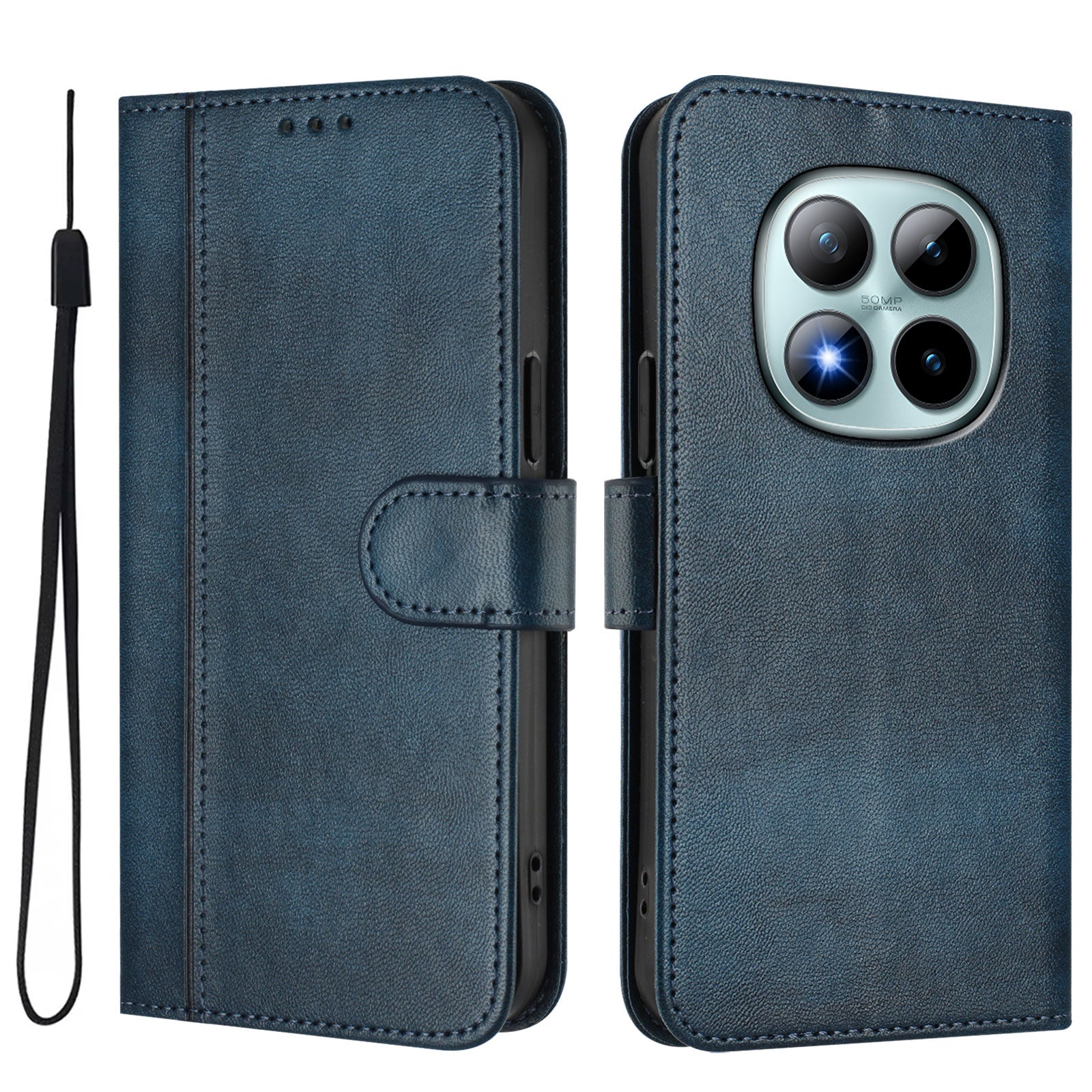 For Xiaomi Poco M8 Pro 5G / Redmi Note 15 Pro+ 5G (Global) Cases Wallet Stand Retro Texture Leather Phone Cover with Lanyard - Blue
