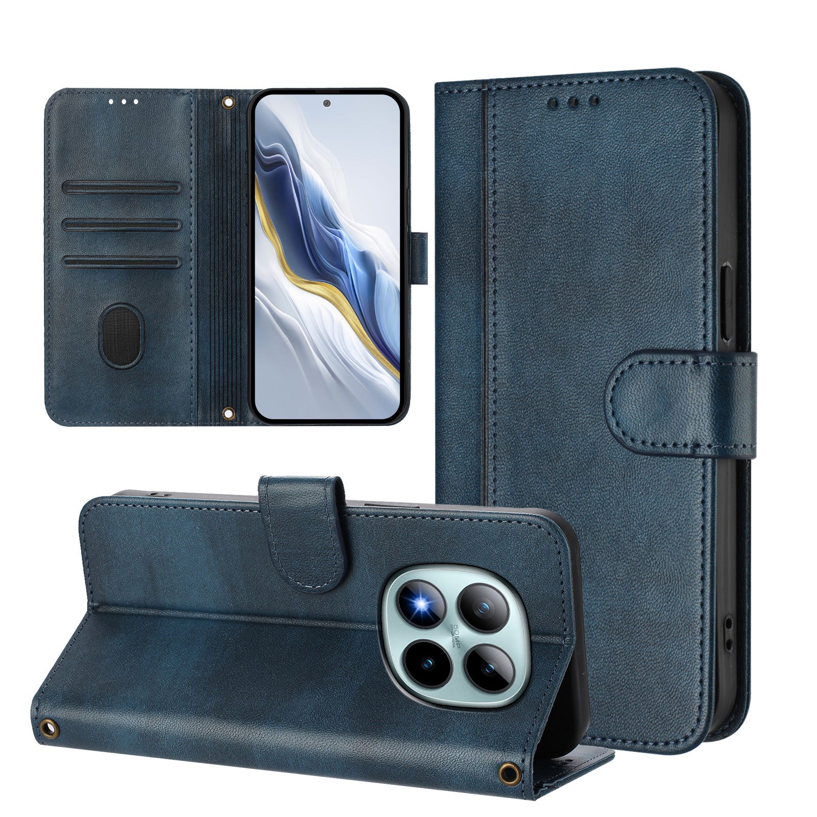 For Xiaomi Poco M8 Pro 5G / Redmi Note 15 Pro+ 5G (Global) Cases Wallet Stand Retro Texture Leather Phone Cover with Lanyard - Blue
