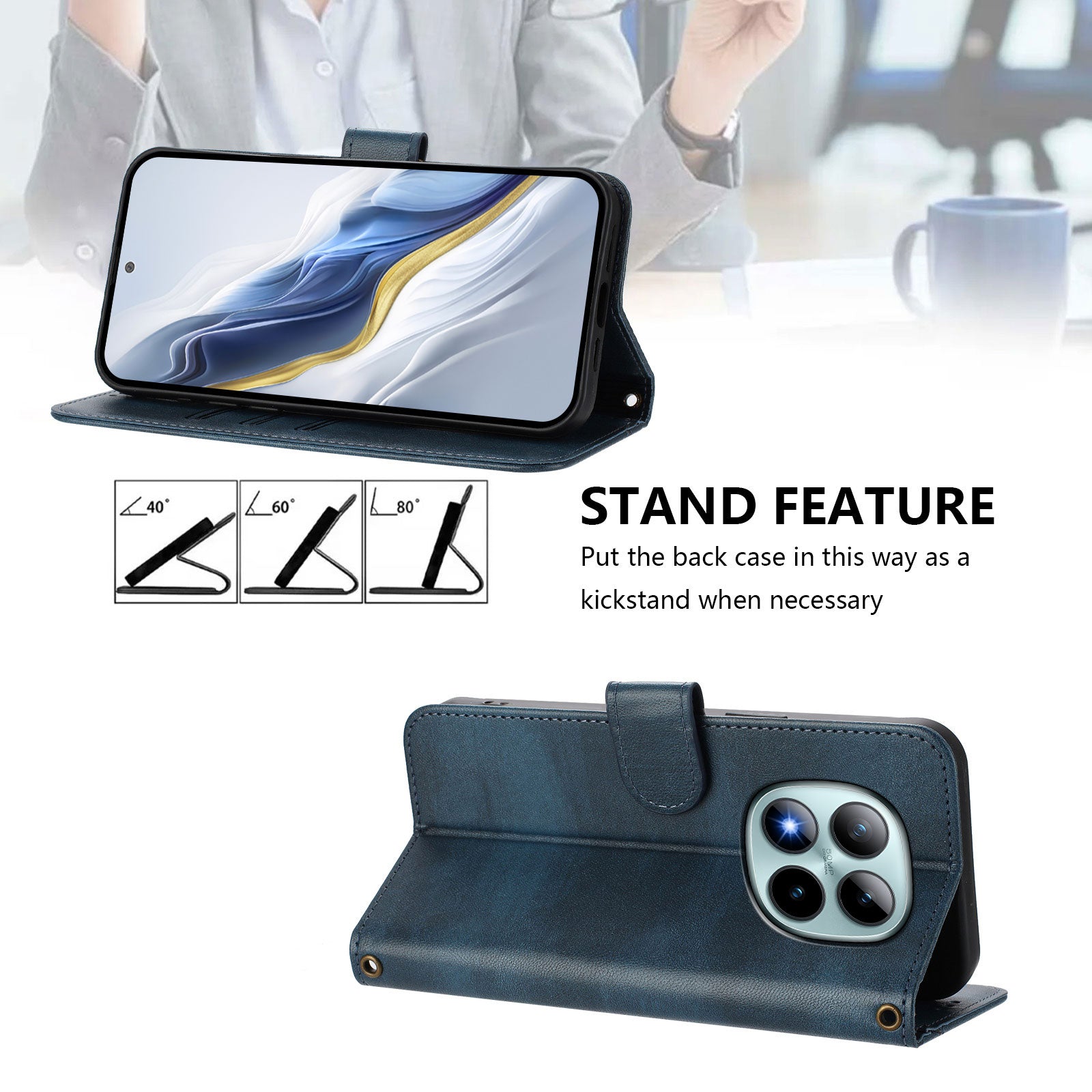 For Xiaomi Poco M8 Pro 5G / Redmi Note 15 Pro+ 5G (Global) Cases Wallet Stand Retro Texture Leather Phone Cover with Lanyard - Blue