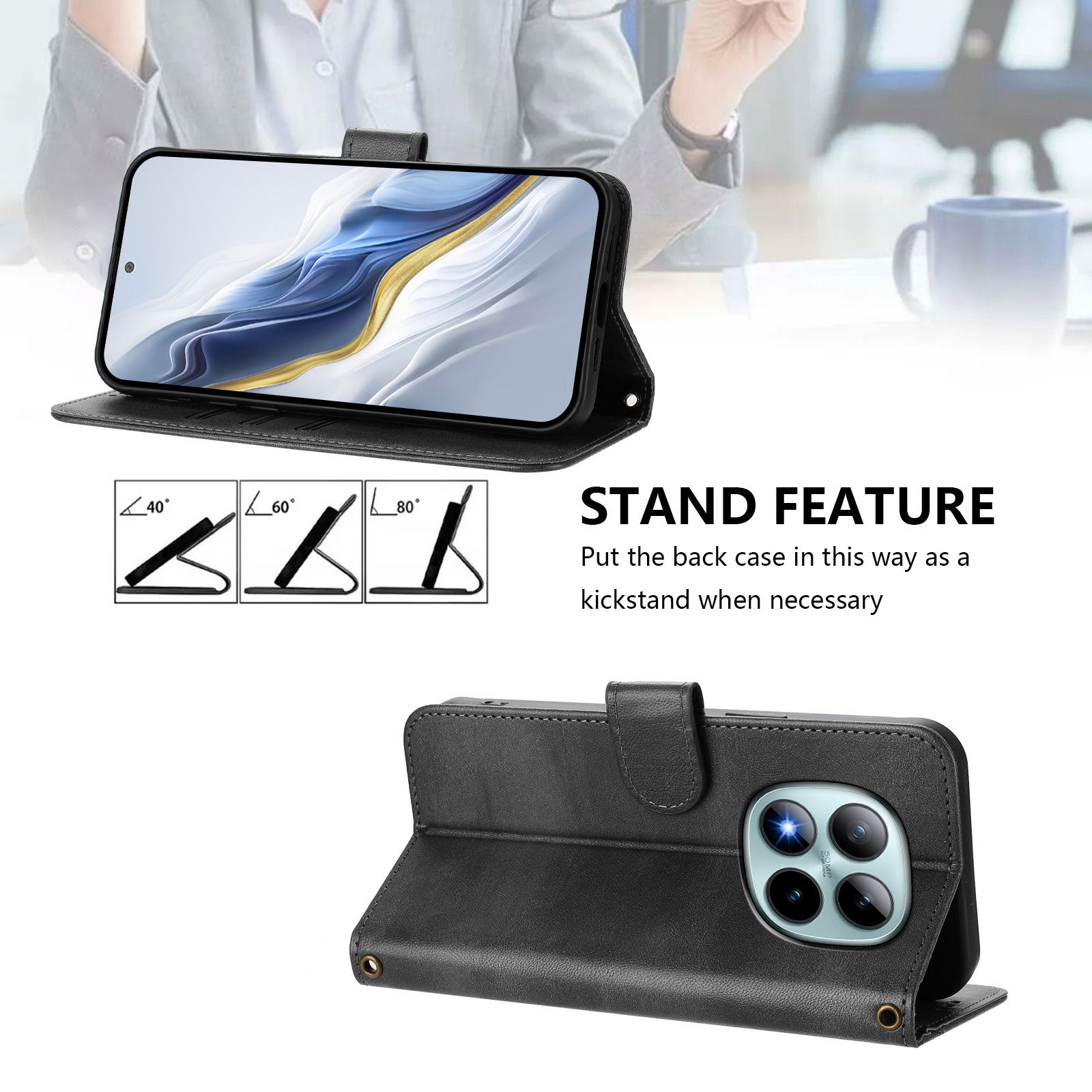 For Xiaomi Poco M8 Pro 5G / Redmi Note 15 Pro+ 5G (Global) Cases Wallet Stand Retro Texture Leather Phone Cover with Lanyard - Black