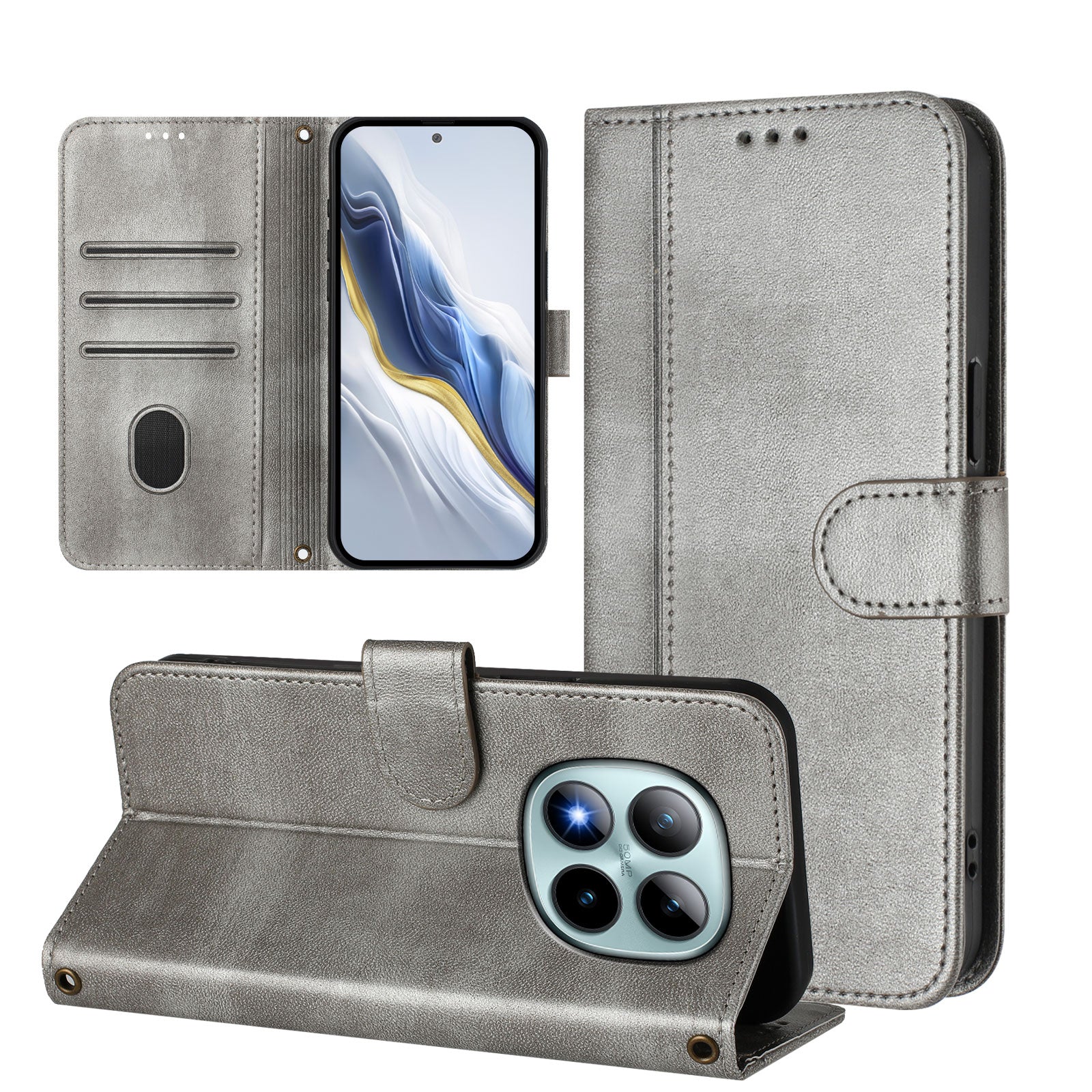 For Xiaomi Poco M8 Pro 5G / Redmi Note 15 Pro+ 5G (Global) Cases Wallet Stand Retro Texture Leather Phone Cover with Lanyard - Grey
