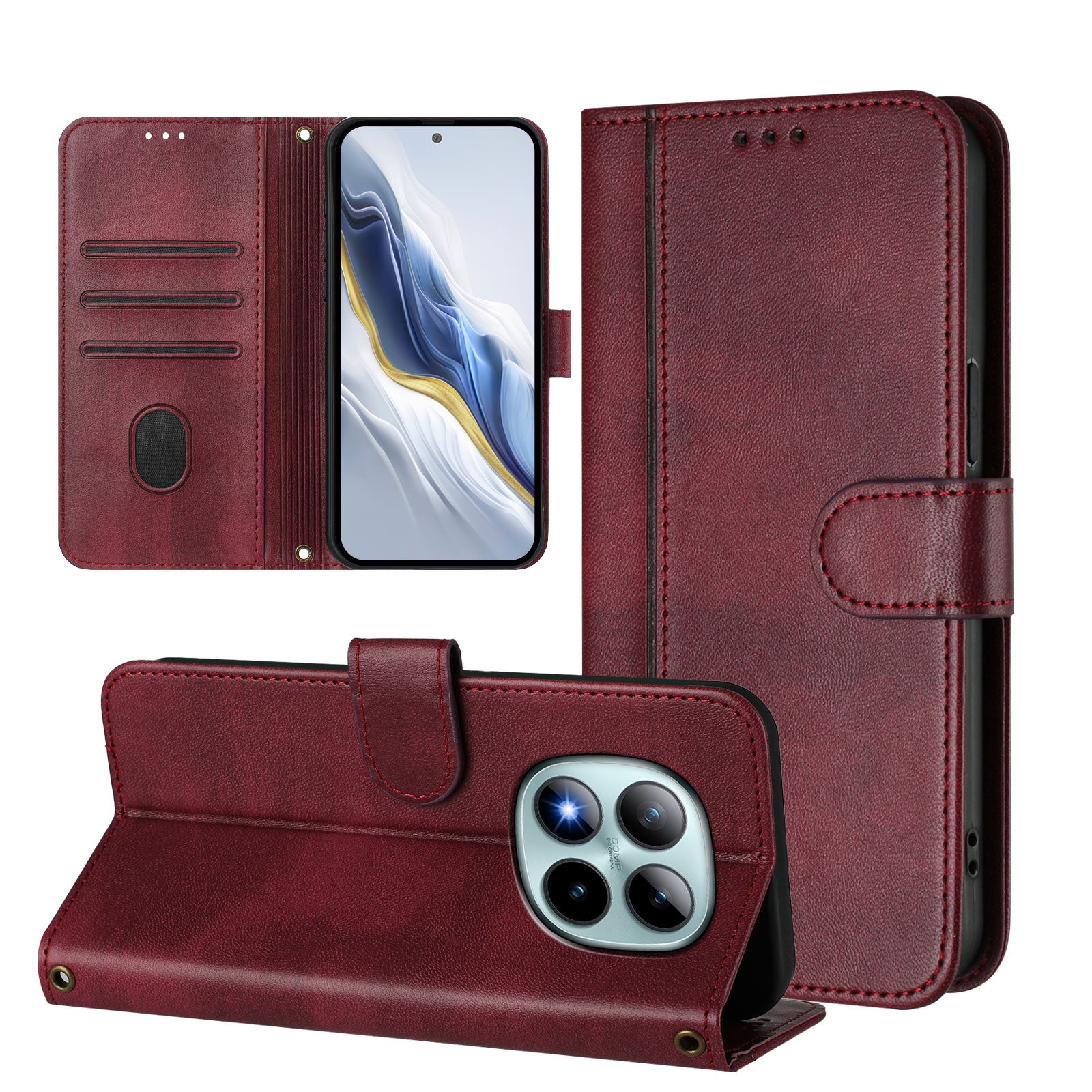 For Xiaomi Poco M8 Pro 5G / Redmi Note 15 Pro+ 5G (Global) Cases Wallet Stand Retro Texture Leather Phone Cover with Lanyard - Wine Red