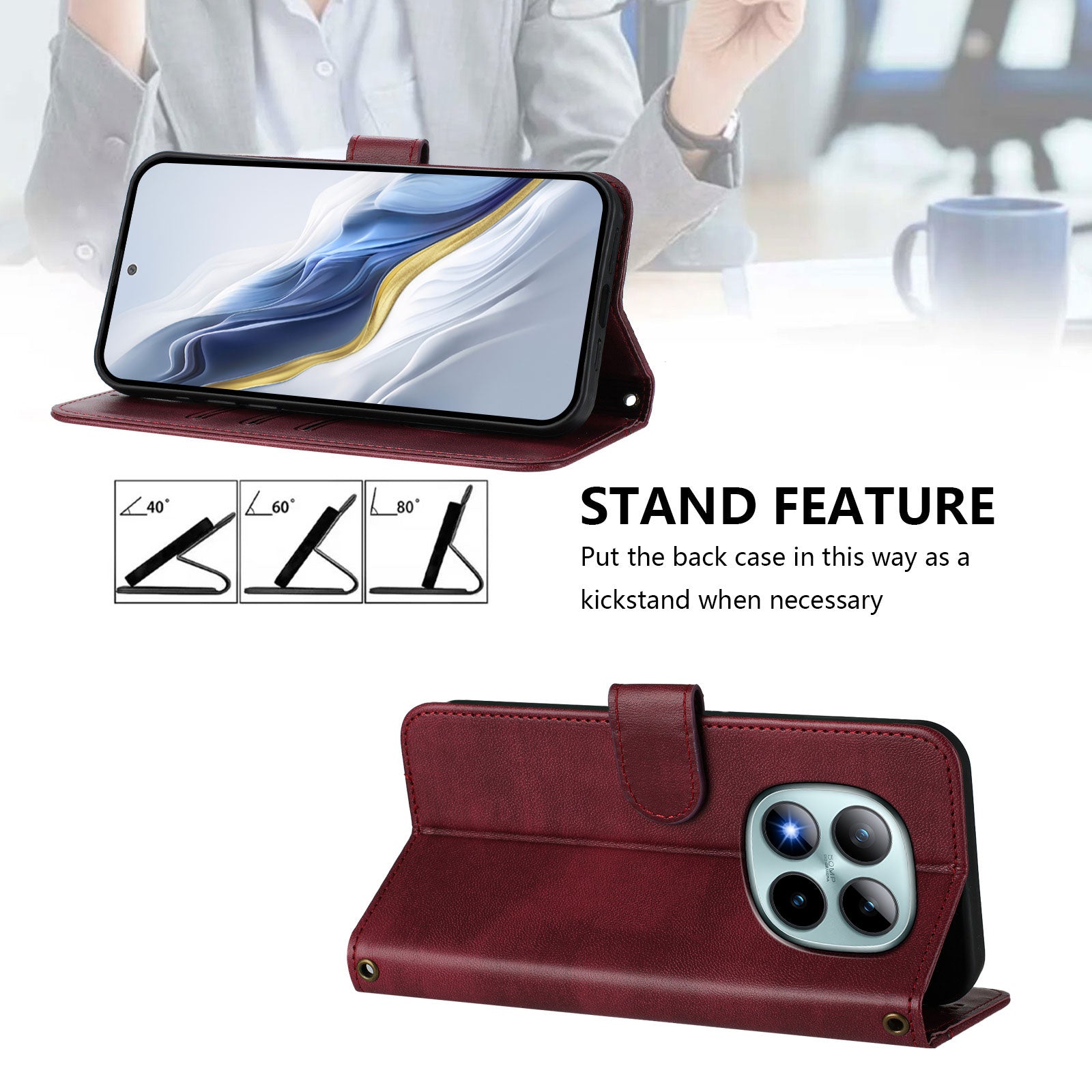 For Xiaomi Poco M8 Pro 5G / Redmi Note 15 Pro+ 5G (Global) Cases Wallet Stand Retro Texture Leather Phone Cover with Lanyard - Wine Red