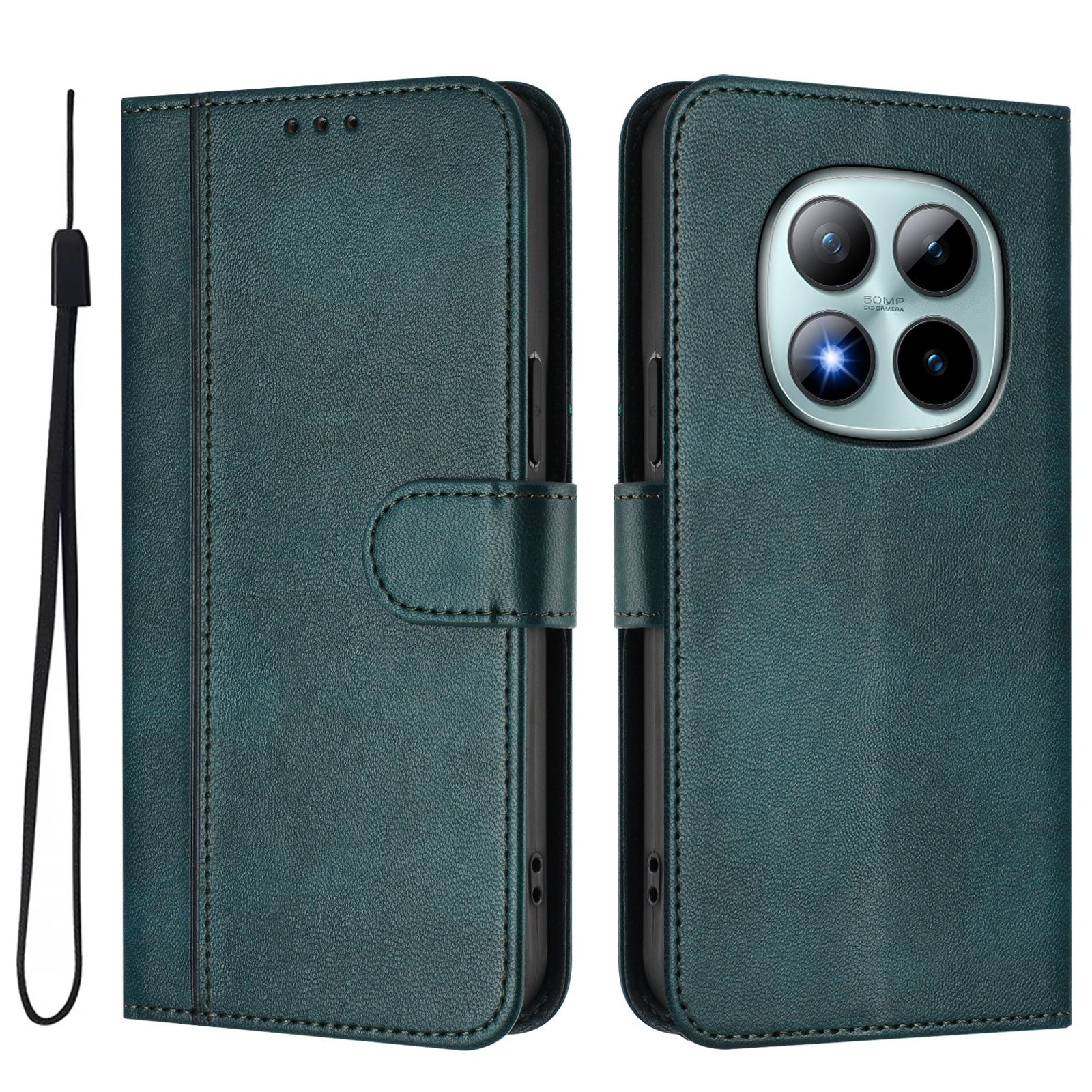 For Xiaomi Poco M8 Pro 5G / Redmi Note 15 Pro+ 5G (Global) Cases Wallet Stand Retro Texture Leather Phone Cover with Lanyard - Dark Green