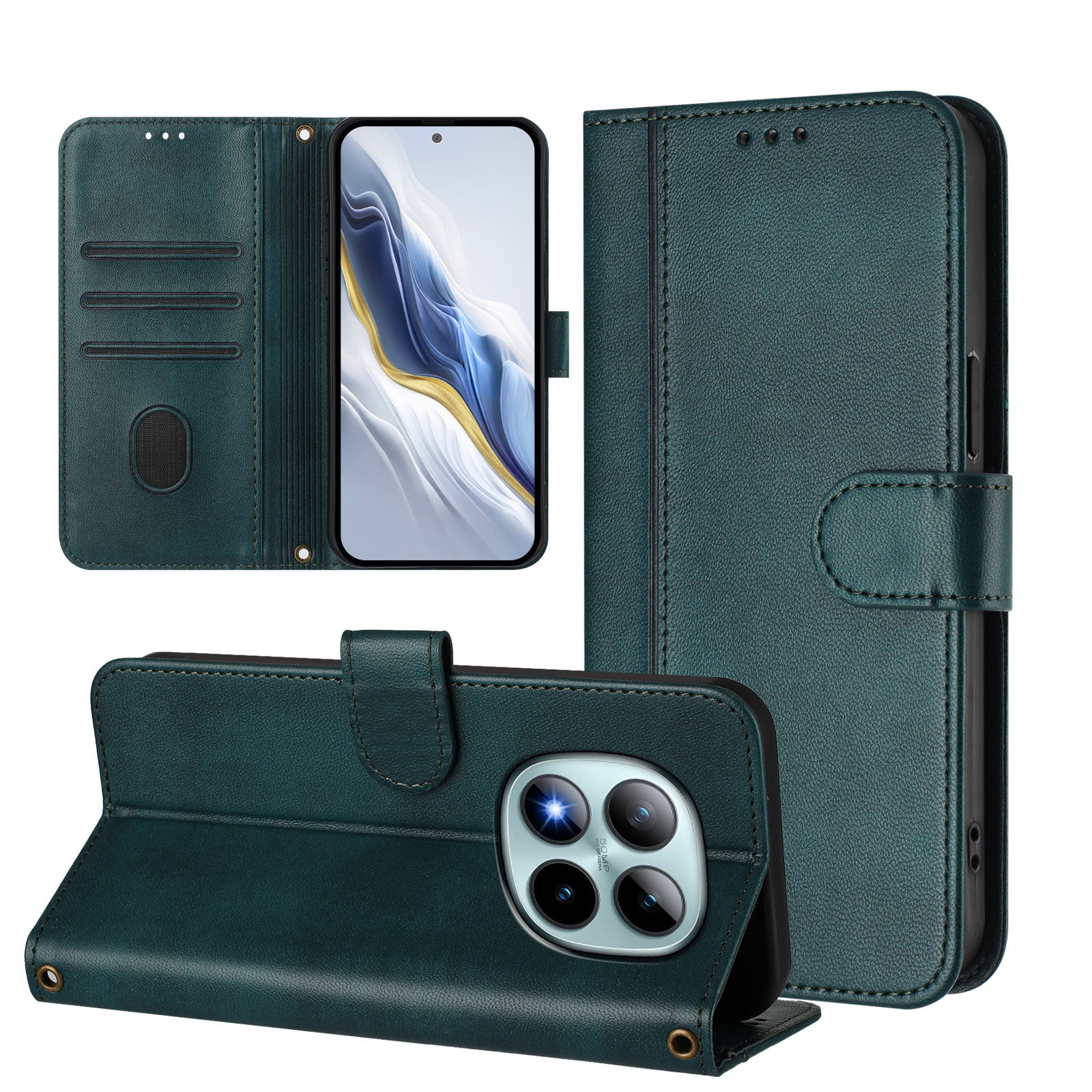 For Xiaomi Poco M8 Pro 5G / Redmi Note 15 Pro+ 5G (Global) Cases Wallet Stand Retro Texture Leather Phone Cover with Lanyard - Dark Green