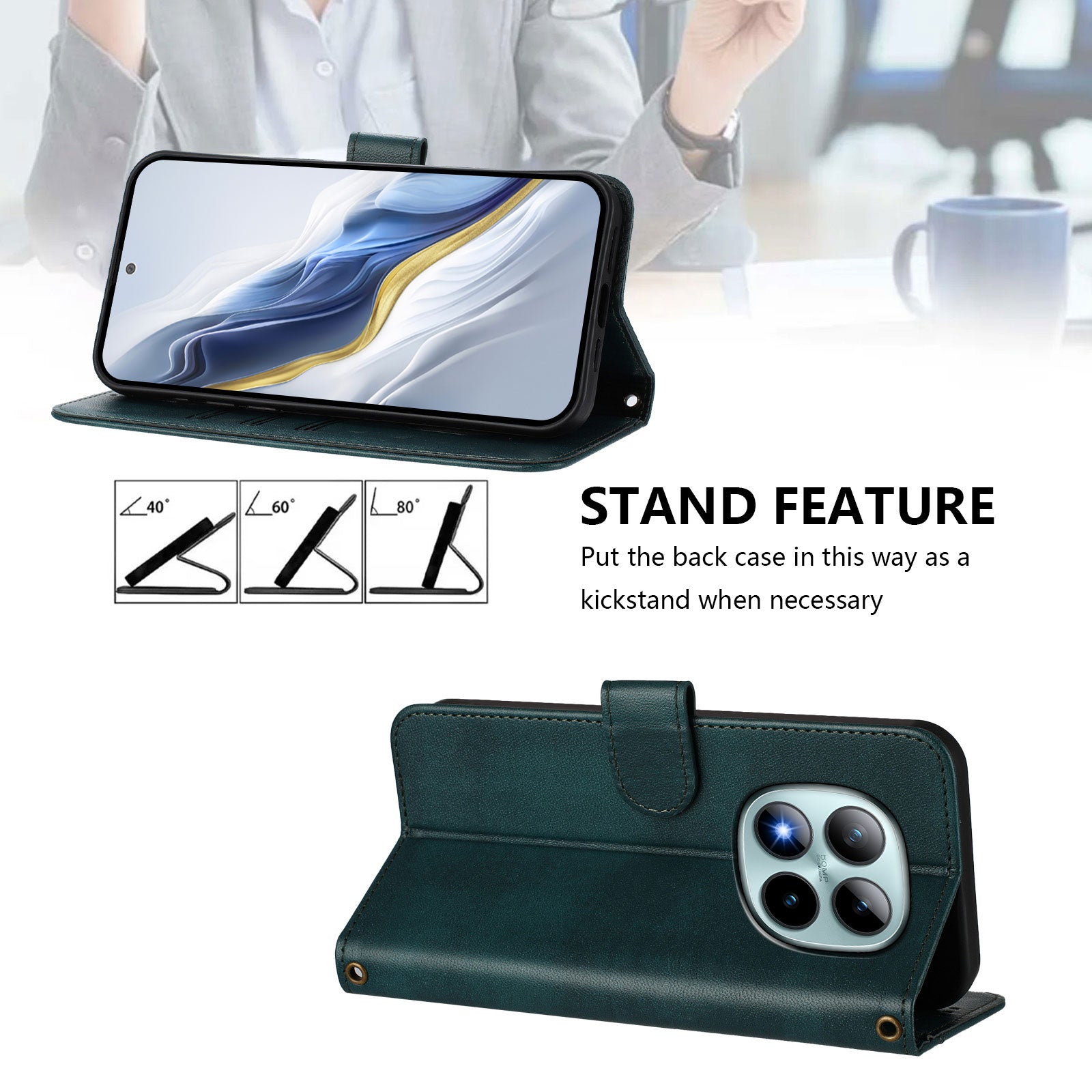 For Xiaomi Poco M8 Pro 5G / Redmi Note 15 Pro+ 5G (Global) Cases Wallet Stand Retro Texture Leather Phone Cover with Lanyard - Dark Green