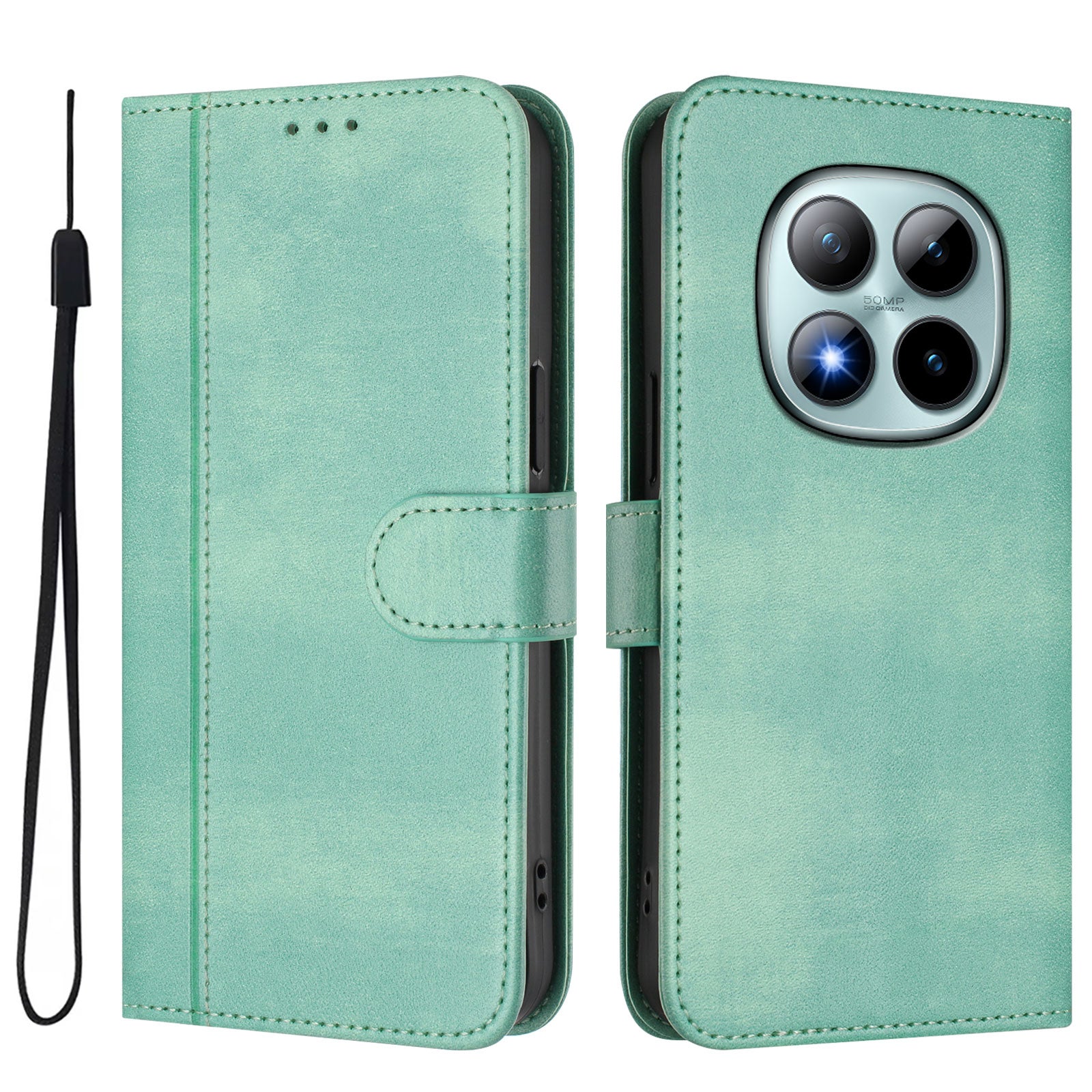 For Xiaomi Poco M8 Pro 5G / Redmi Note 15 Pro+ 5G (Global) Cases Wallet Stand Retro Texture Leather Phone Cover with Lanyard - Mint Green