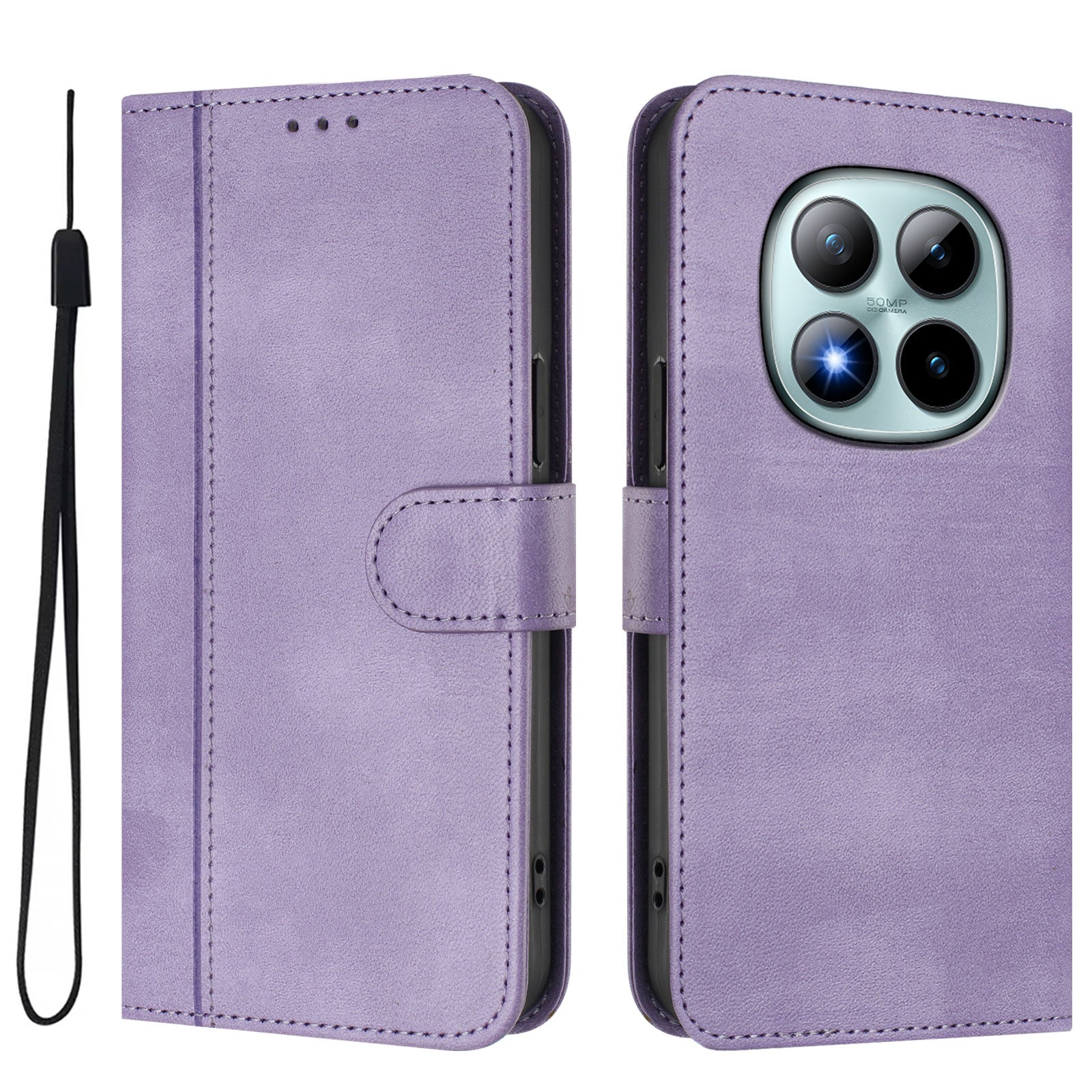 For Xiaomi Poco M8 Pro 5G / Redmi Note 15 Pro+ 5G (Global) Cases Wallet Stand Retro Texture Leather Phone Cover with Lanyard - Light Purple