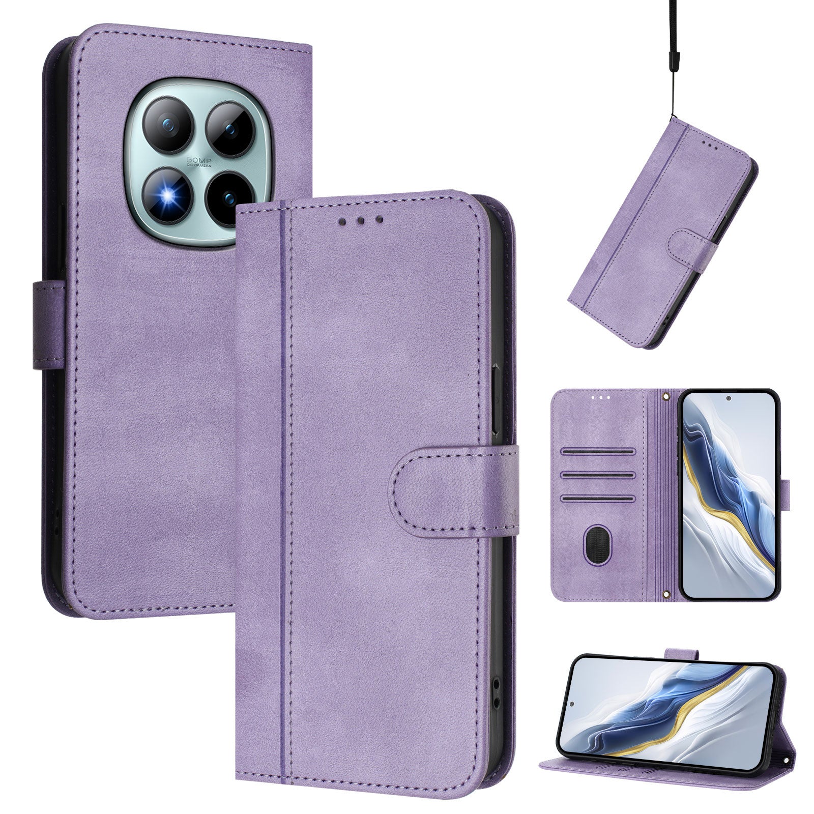 For Xiaomi Poco M8 Pro 5G / Redmi Note 15 Pro+ 5G (Global) Cases Wallet Stand Retro Texture Leather Phone Cover with Lanyard - Light Purple