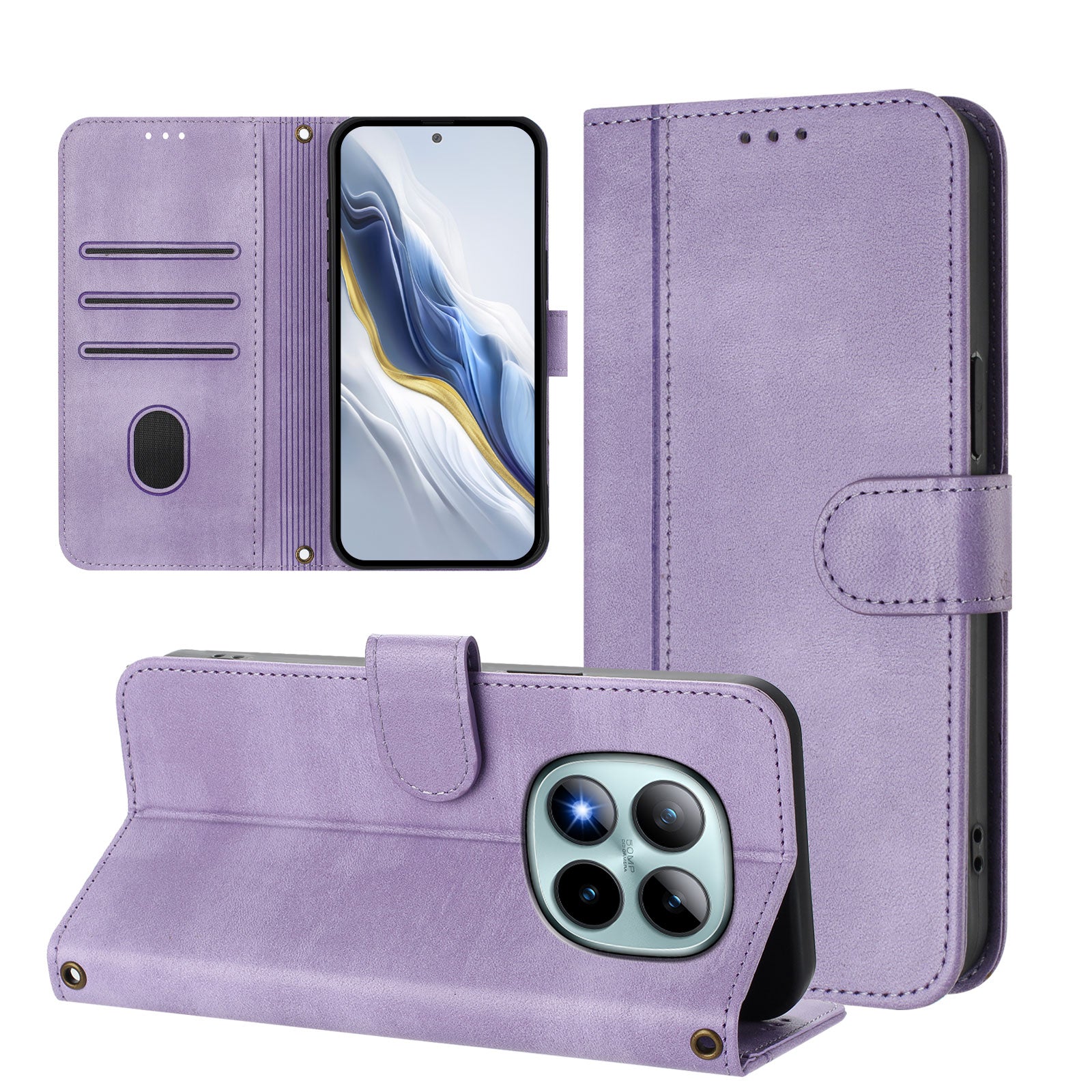 For Xiaomi Poco M8 Pro 5G / Redmi Note 15 Pro+ 5G (Global) Cases Wallet Stand Retro Texture Leather Phone Cover with Lanyard - Light Purple