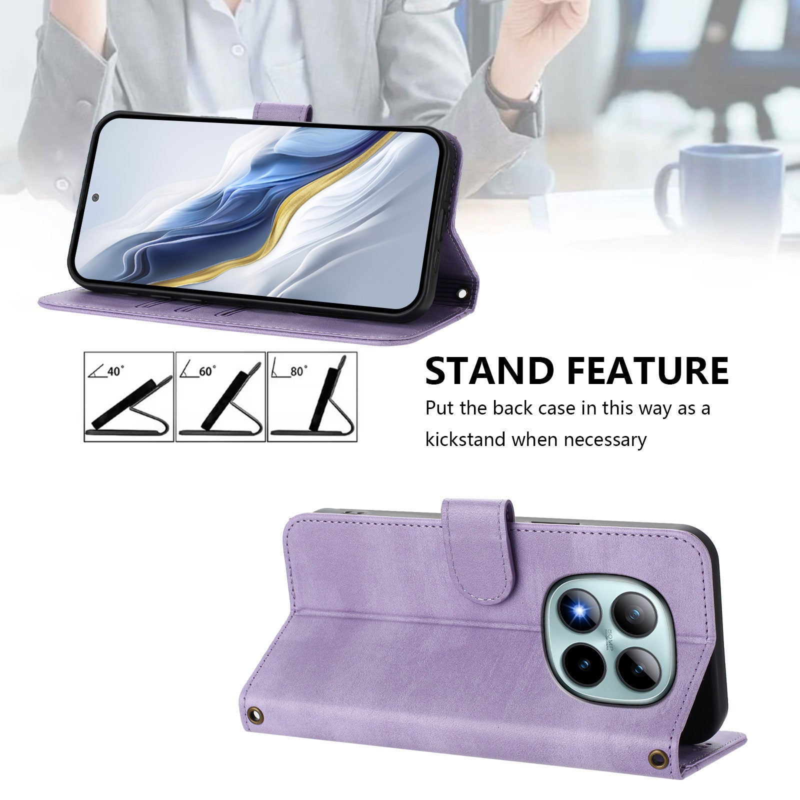 For Xiaomi Poco M8 Pro 5G / Redmi Note 15 Pro+ 5G (Global) Cases Wallet Stand Retro Texture Leather Phone Cover with Lanyard - Light Purple