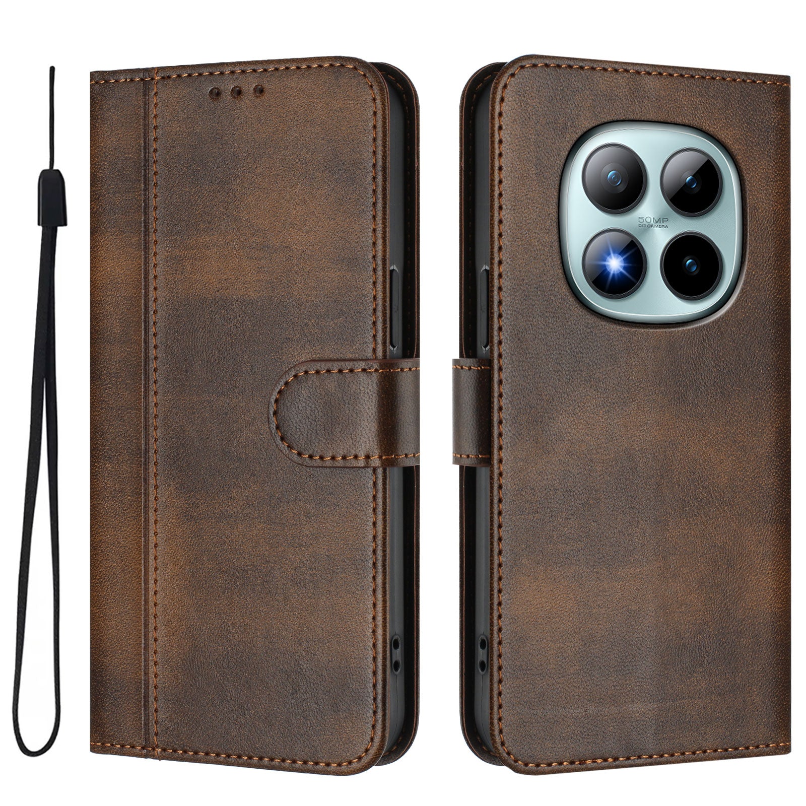 For Xiaomi Poco M8 Pro 5G / Redmi Note 15 Pro+ 5G (Global) Cases Wallet Stand Retro Texture Leather Phone Cover with Lanyard - Brown