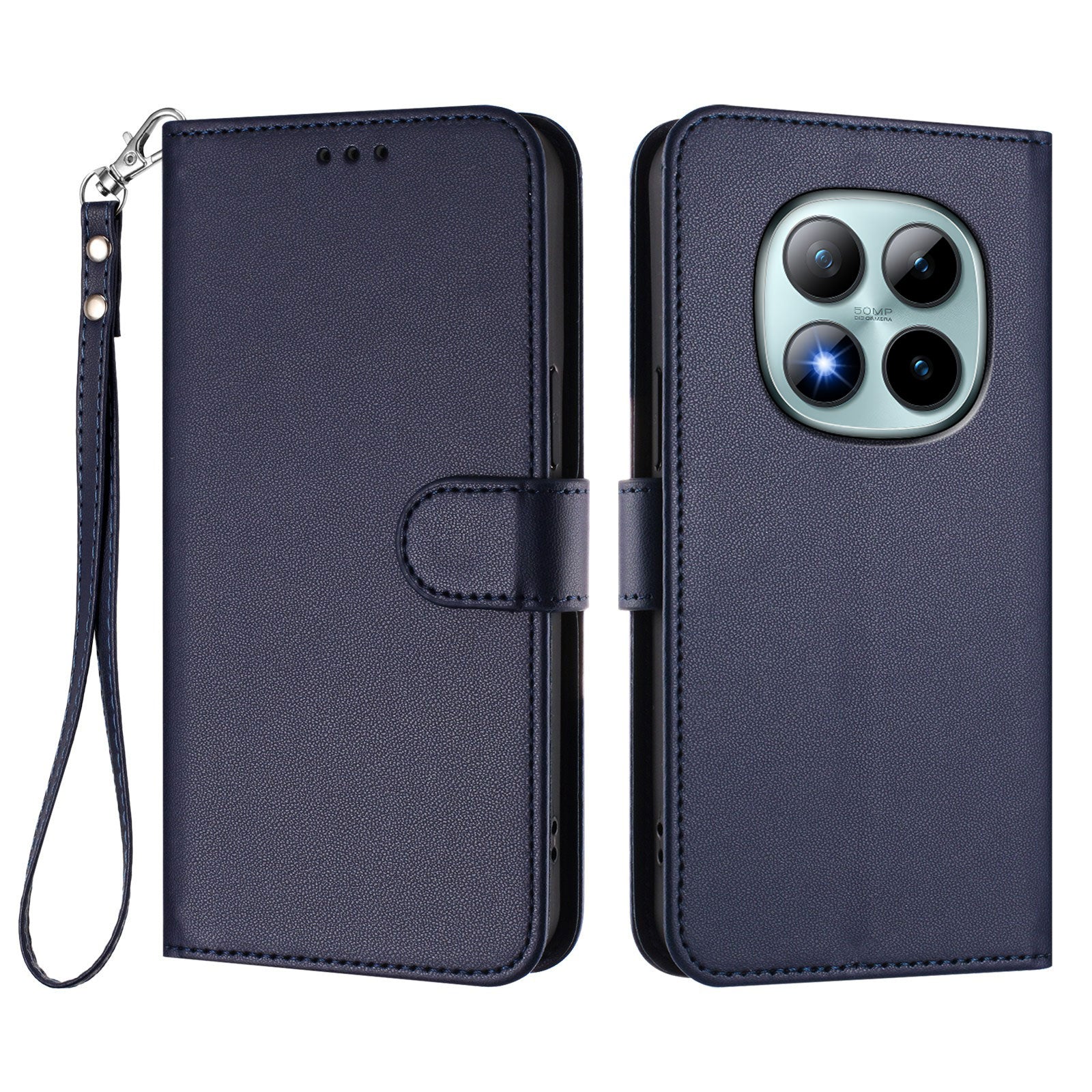 For Xiaomi Poco M8 Pro 5G / Redmi Note 15 Pro+ 5G (Global) Leather Case Wallet Stand Phone Cover with Wrist Strap - Blue