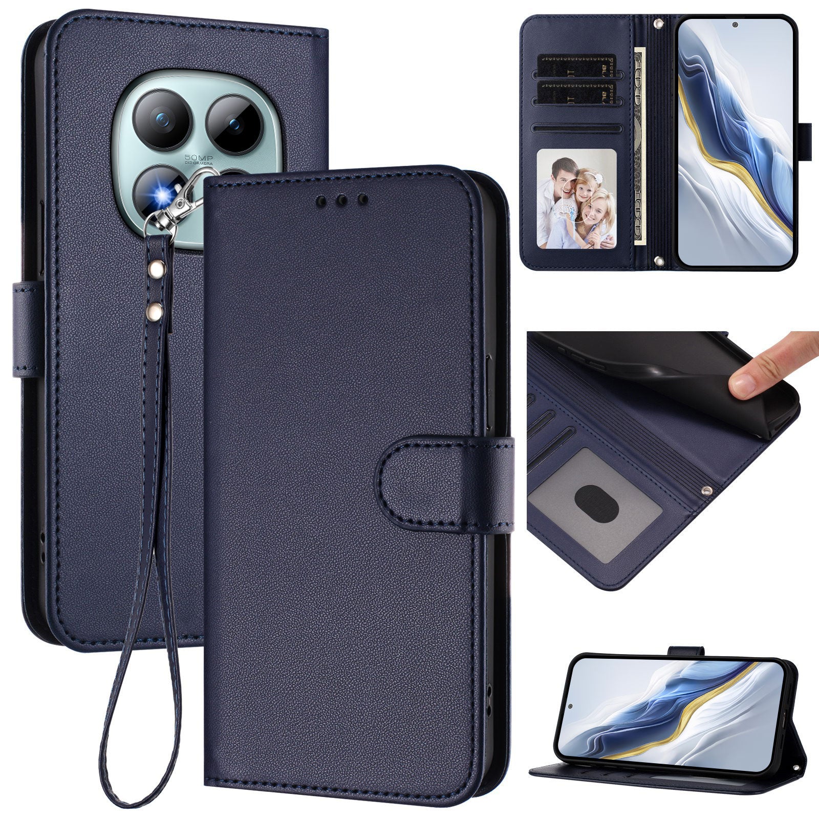 For Xiaomi Poco M8 Pro 5G / Redmi Note 15 Pro+ 5G (Global) Leather Case Wallet Stand Phone Cover with Wrist Strap - Blue