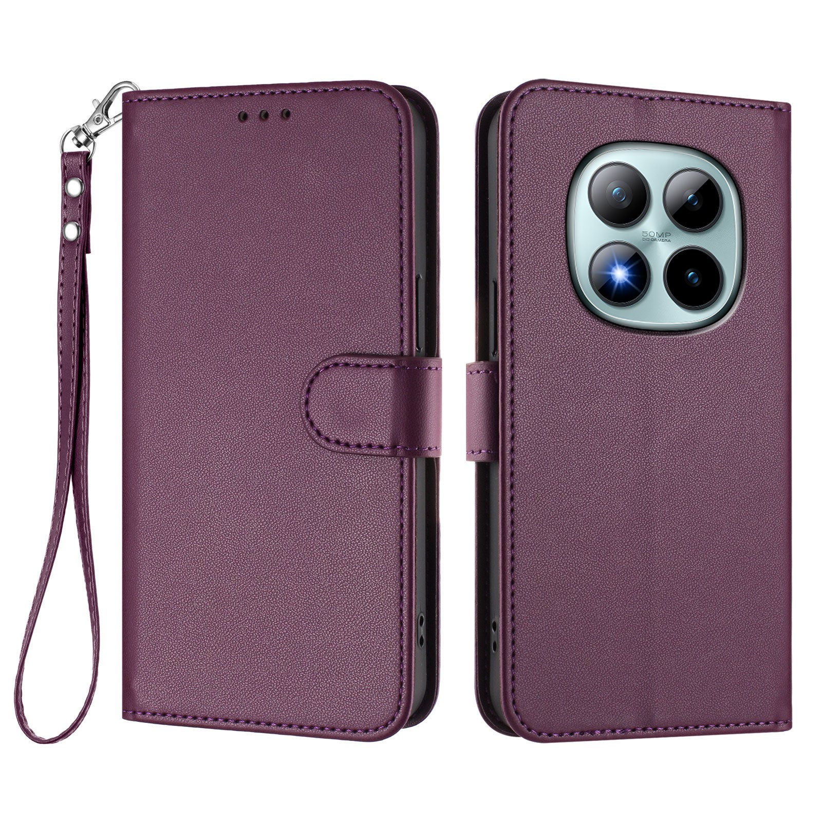 For Xiaomi Poco M8 Pro 5G / Redmi Note 15 Pro+ 5G (Global) Leather Case Wallet Stand Phone Cover with Wrist Strap - Purple