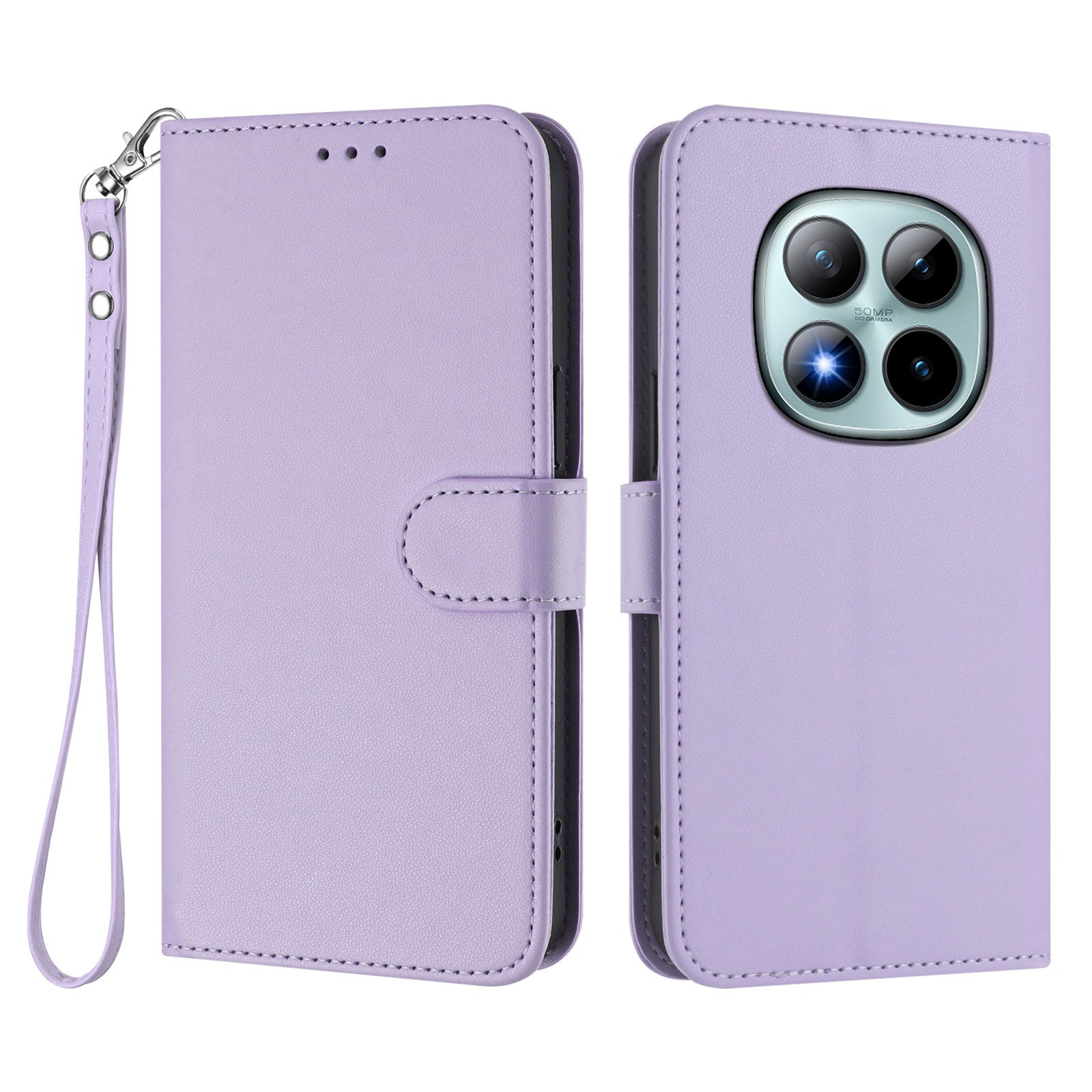 For Xiaomi Poco M8 Pro 5G / Redmi Note 15 Pro+ 5G (Global) Leather Case Wallet Stand Phone Cover with Wrist Strap - Light Purple