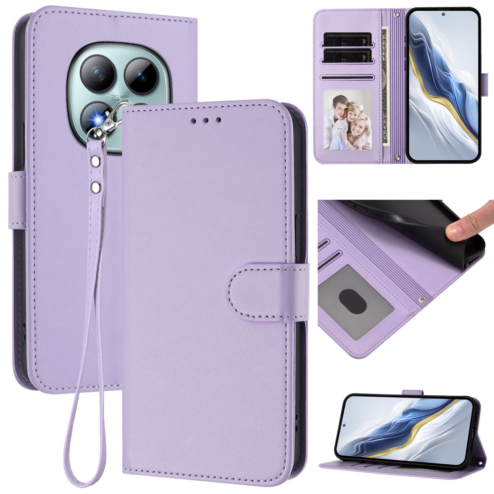 For Xiaomi Poco M8 Pro 5G / Redmi Note 15 Pro+ 5G (Global) Leather Case Wallet Stand Phone Cover with Wrist Strap - Light Purple