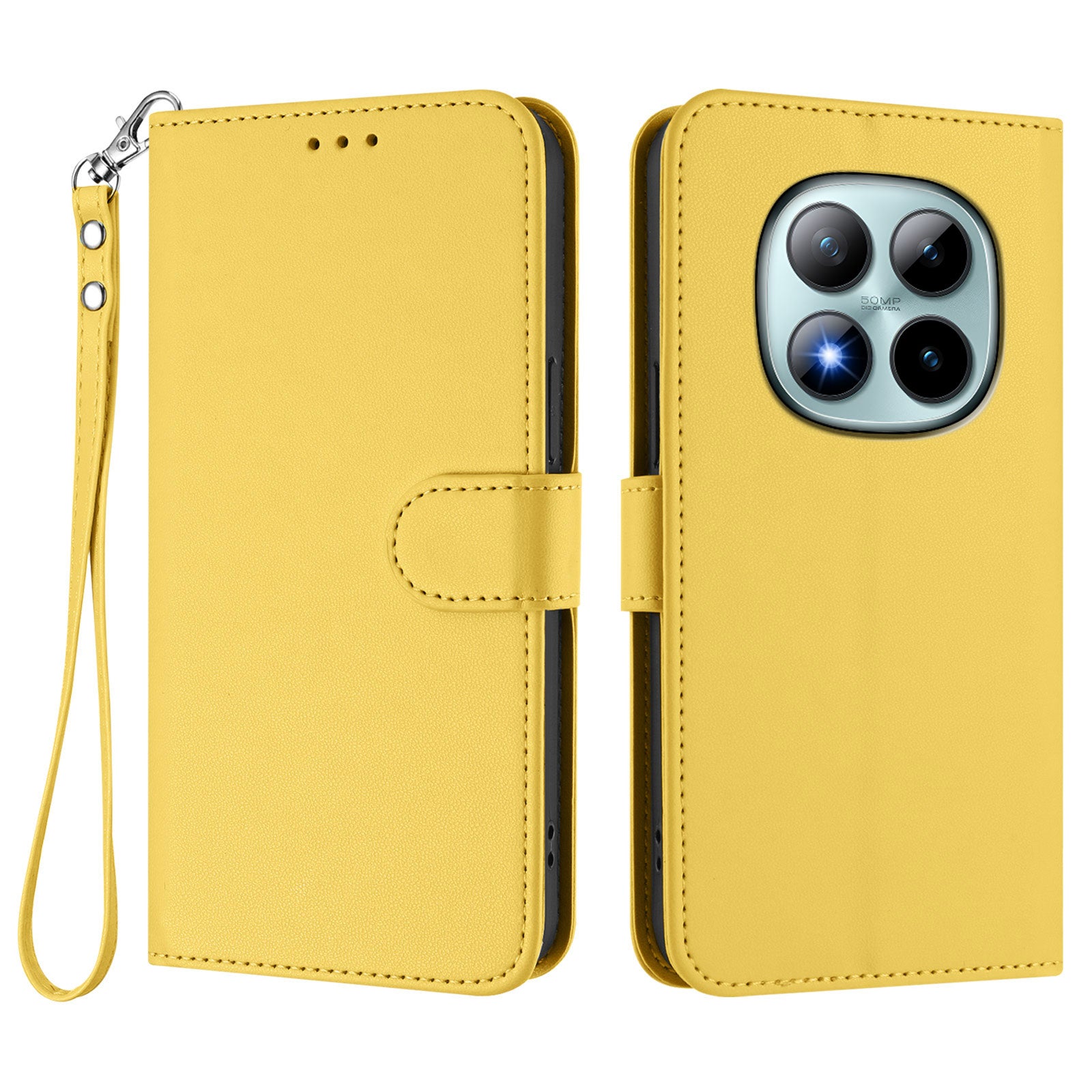 For Xiaomi Poco M8 Pro 5G / Redmi Note 15 Pro+ 5G (Global) Leather Case Wallet Stand Phone Cover with Wrist Strap - Yellow