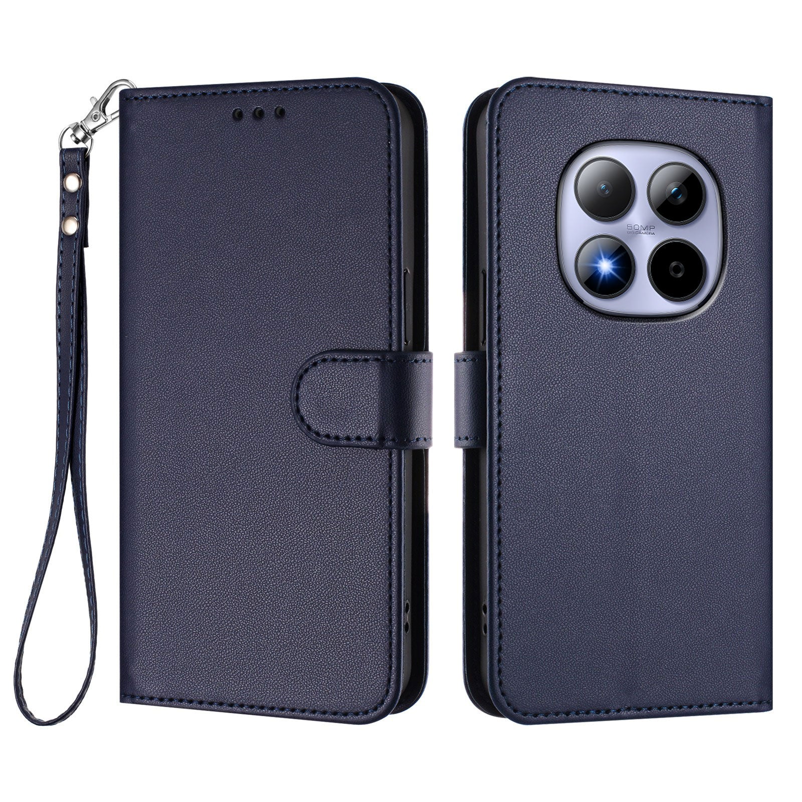 For Xiaomi Redmi Note 15 Pro 5G (Global) Leather Case Wallet Stand Phone Cover with Wrist Strap - Blue