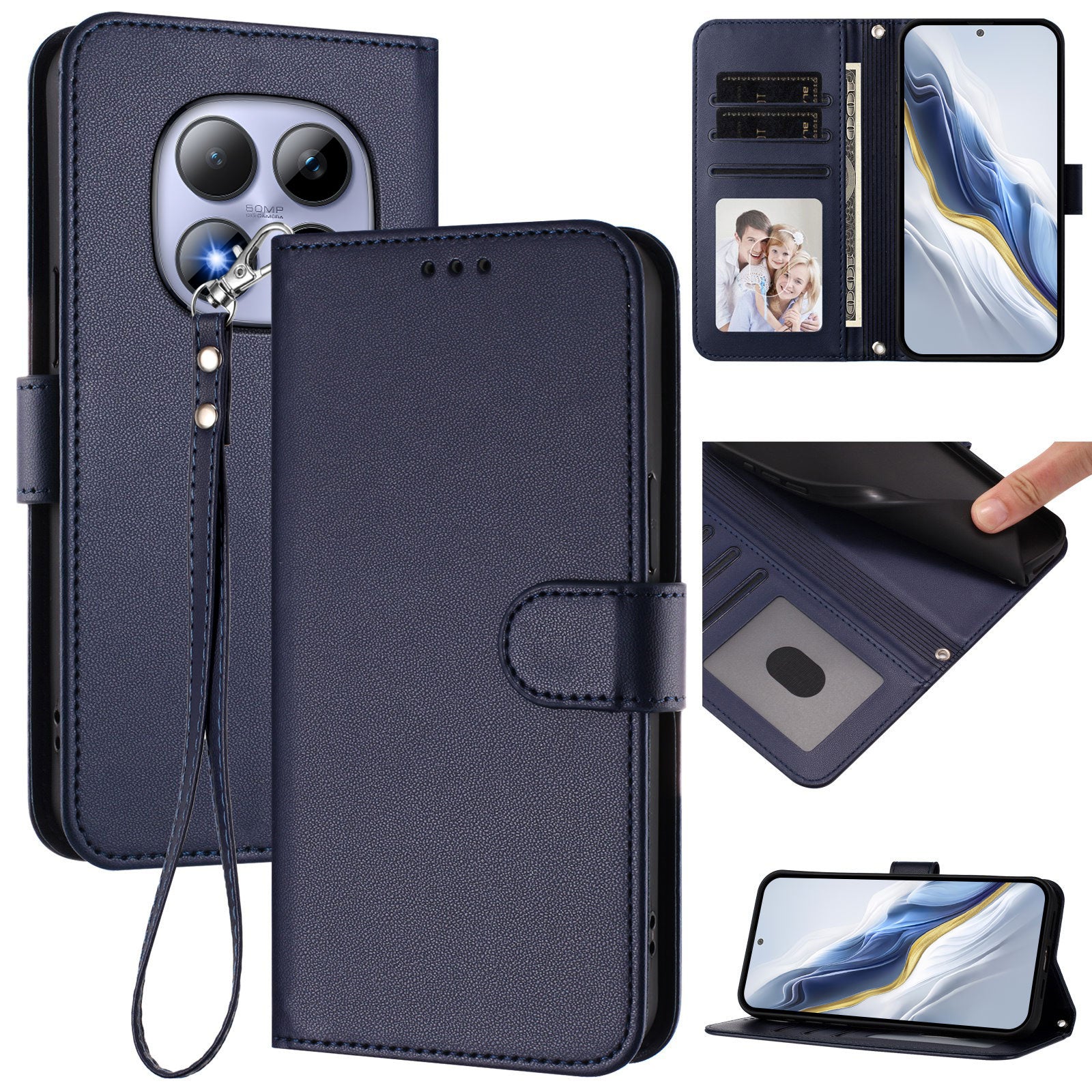 For Xiaomi Redmi Note 15 Pro 5G (Global) Leather Case Wallet Stand Phone Cover with Wrist Strap - Blue