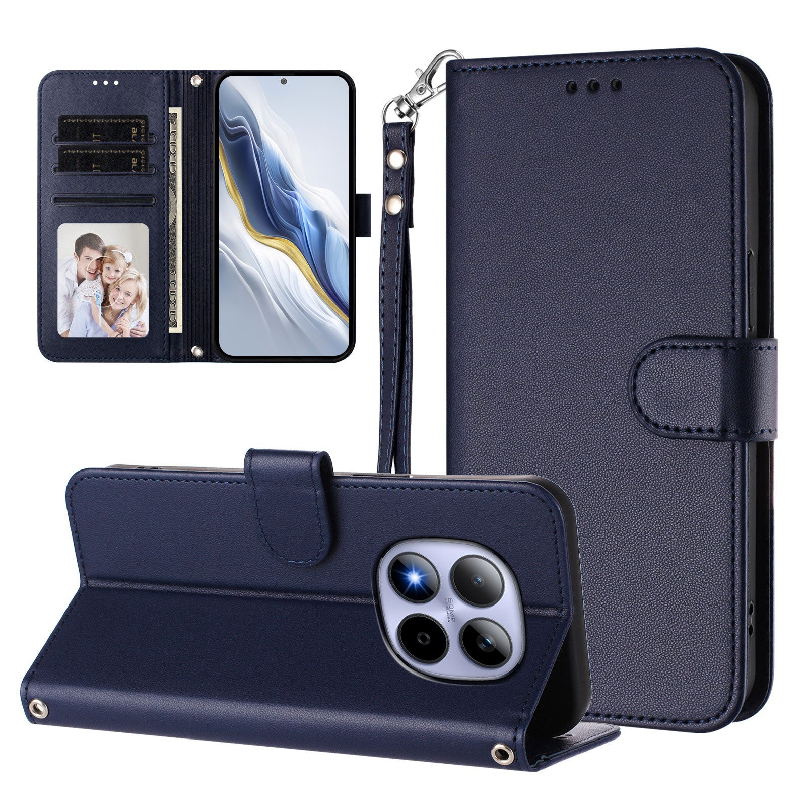 For Xiaomi Redmi Note 15 Pro 5G (Global) Leather Case Wallet Stand Phone Cover with Wrist Strap - Blue