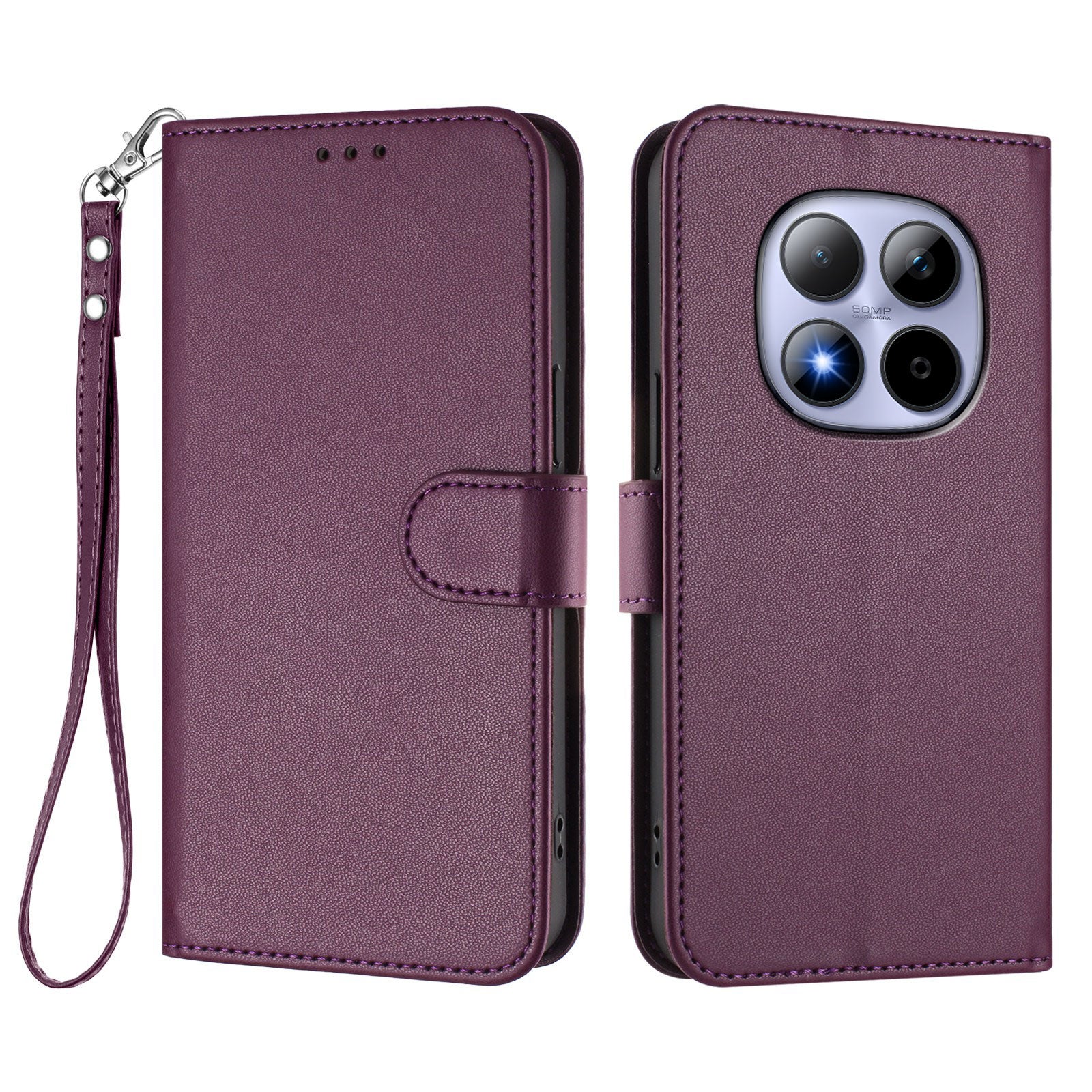 For Xiaomi Redmi Note 15 Pro 5G (Global) Leather Case Wallet Stand Phone Cover with Wrist Strap - Purple