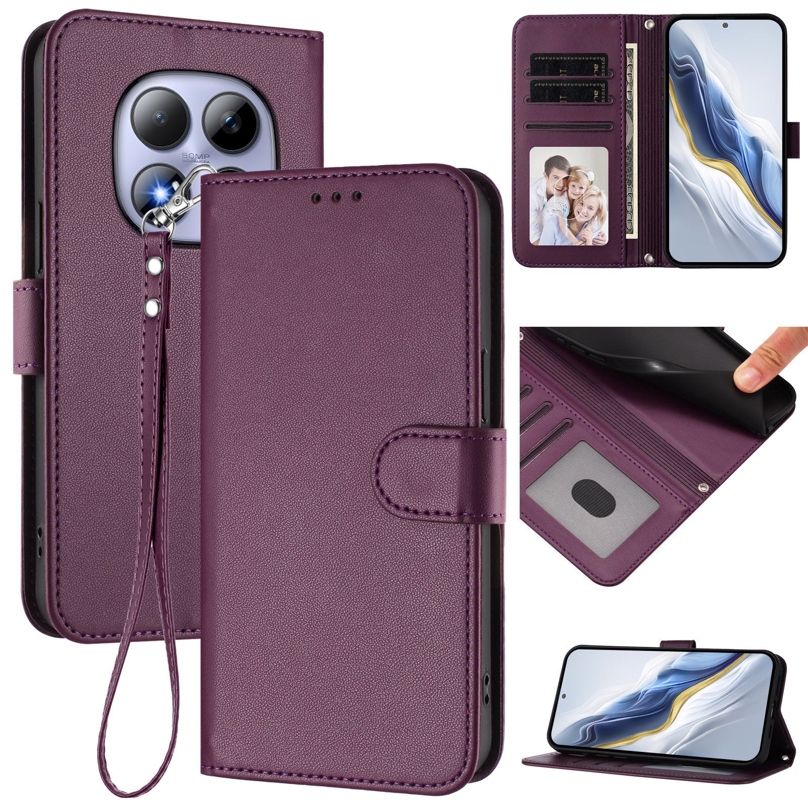 For Xiaomi Redmi Note 15 Pro 5G (Global) Leather Case Wallet Stand Phone Cover with Wrist Strap - Purple