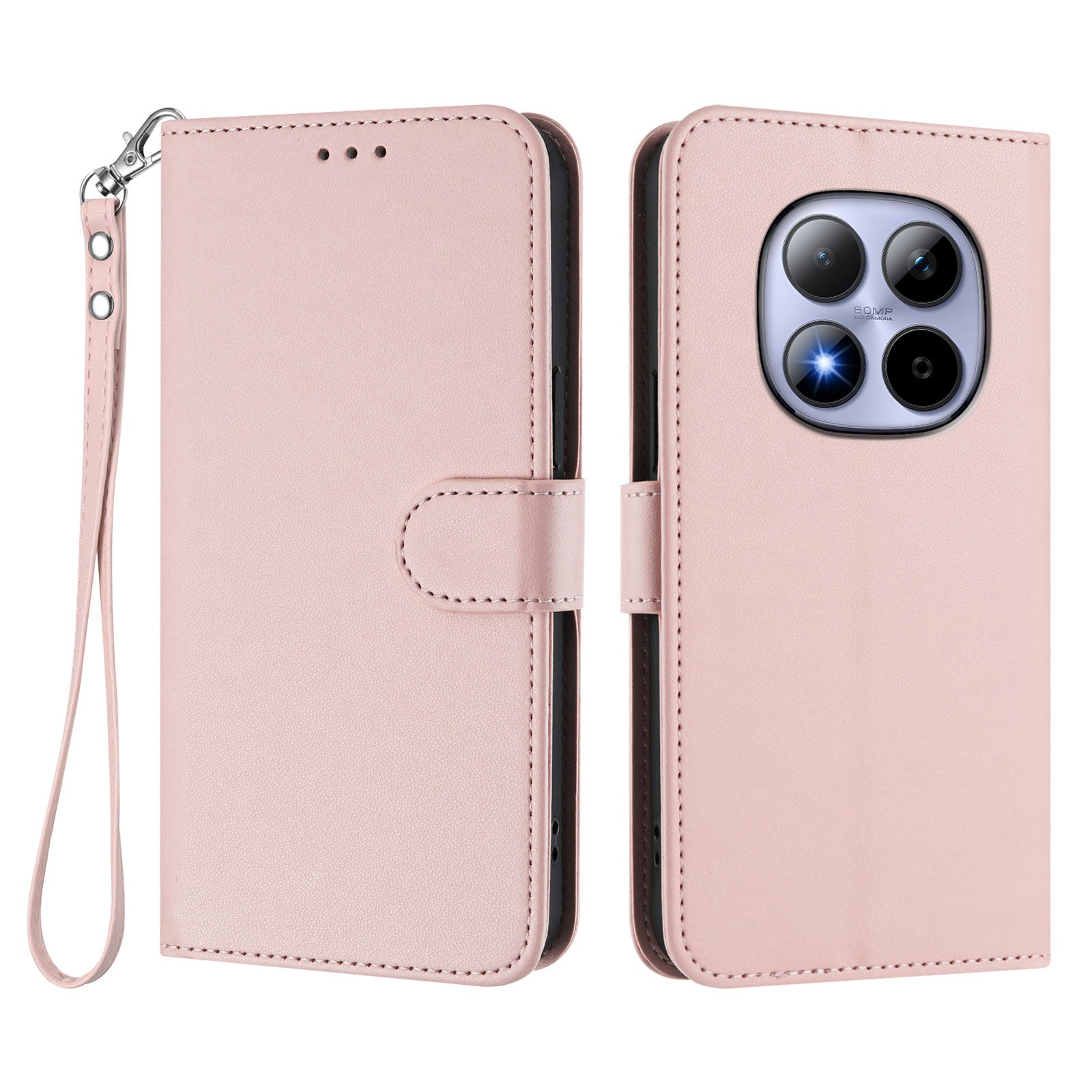 For Xiaomi Redmi Note 15 Pro 5G (Global) Leather Case Wallet Stand Phone Cover with Wrist Strap - Pink