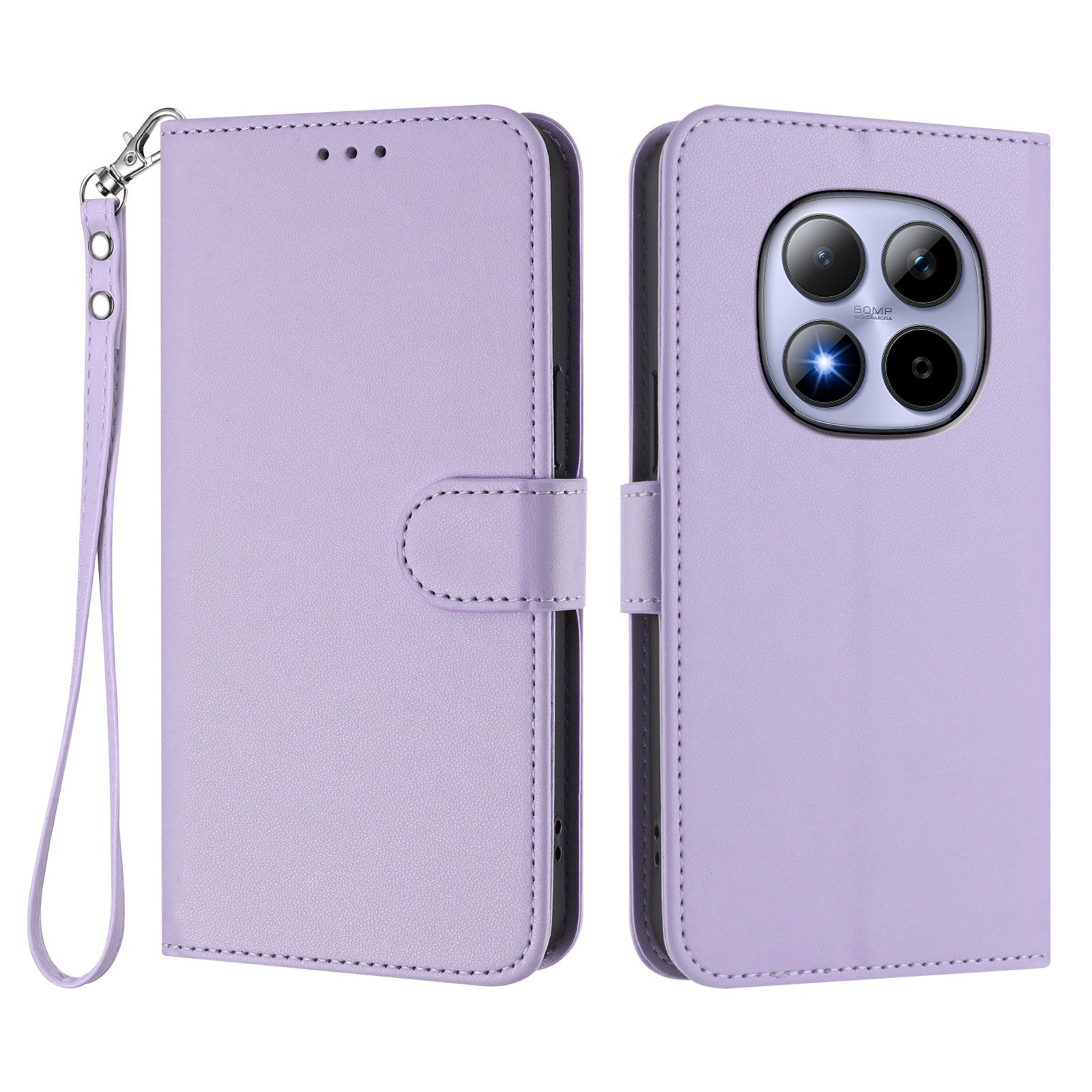 For Xiaomi Redmi Note 15 Pro 5G (Global) Leather Case Wallet Stand Phone Cover with Wrist Strap - Light Purple