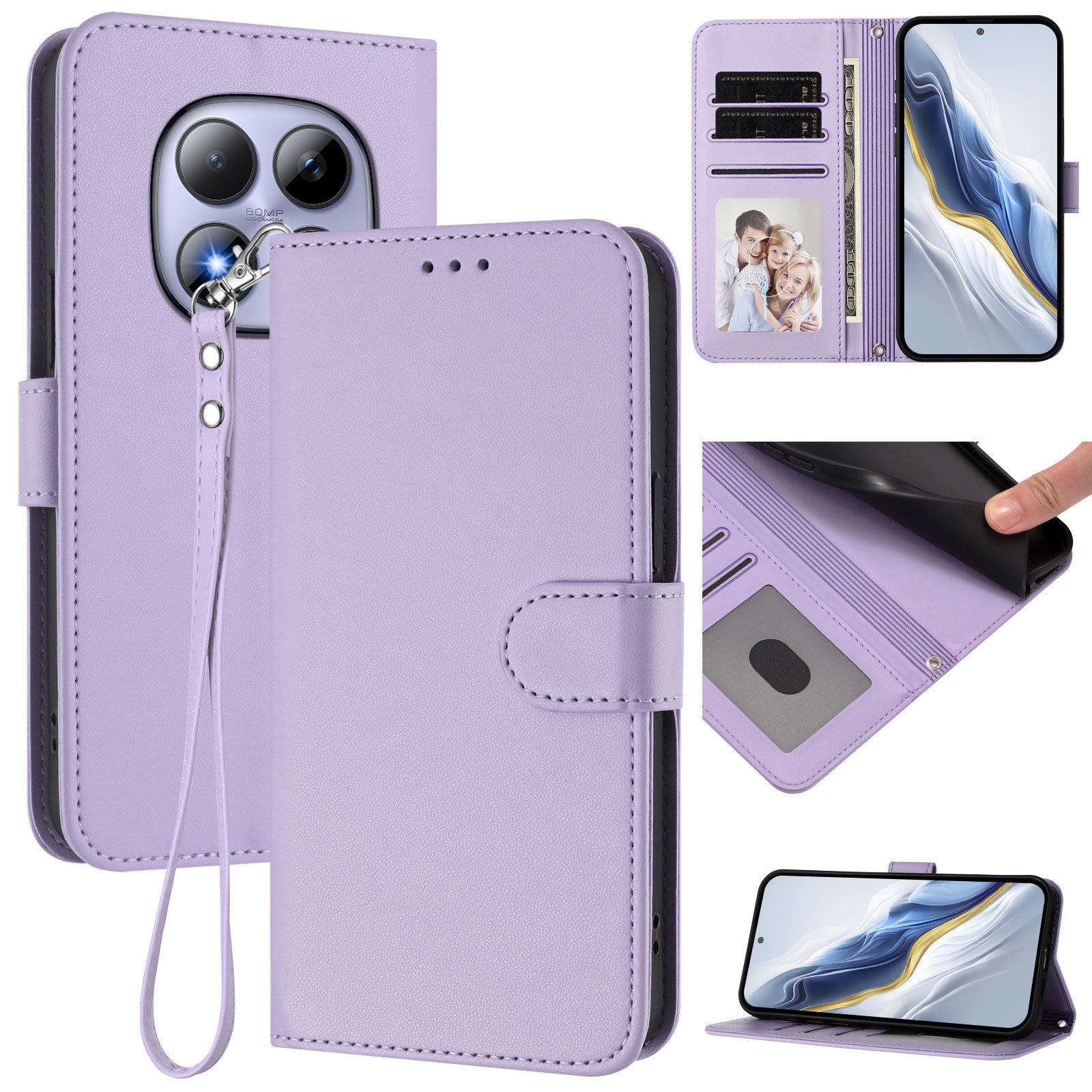 For Xiaomi Redmi Note 15 Pro 5G (Global) Leather Case Wallet Stand Phone Cover with Wrist Strap - Light Purple