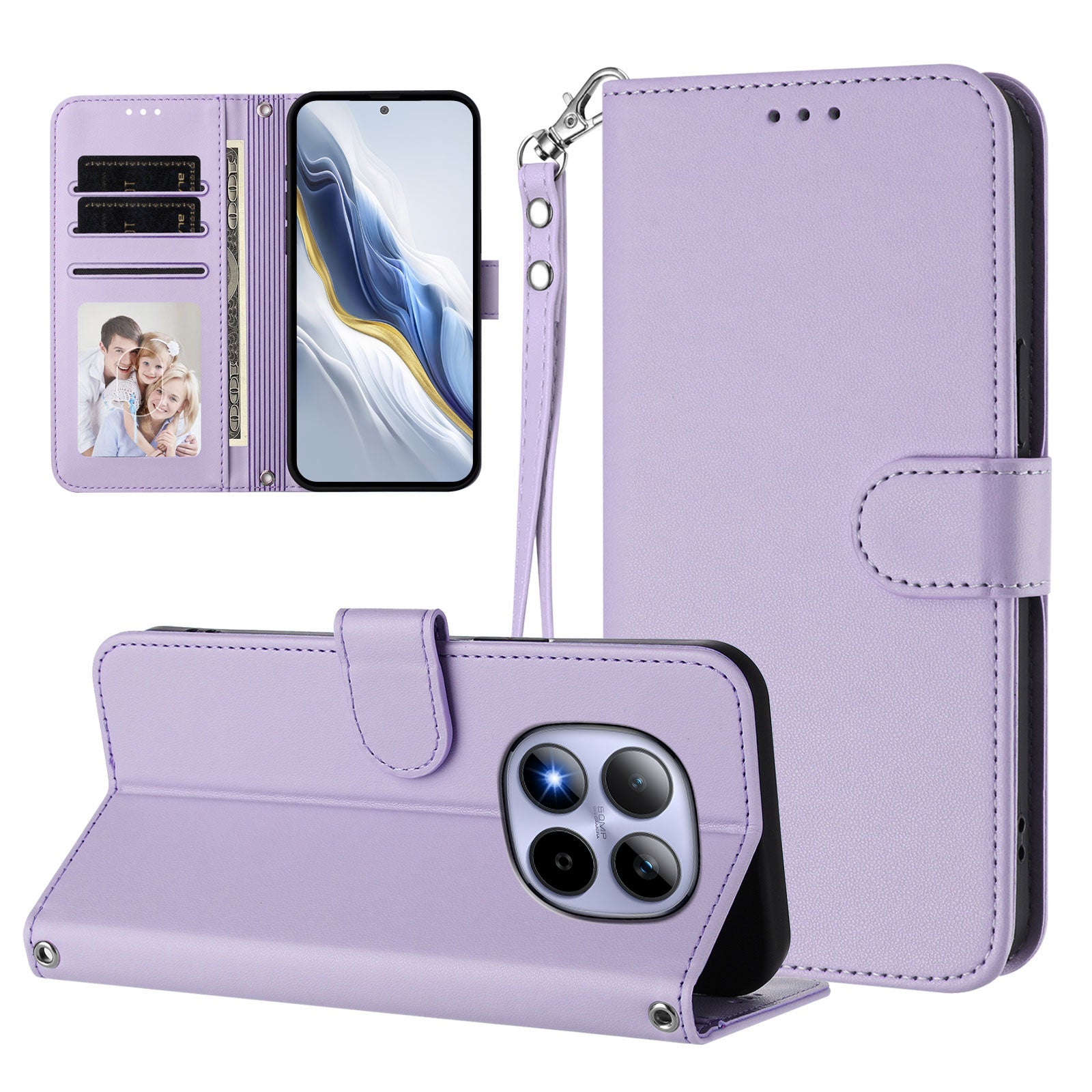 For Xiaomi Redmi Note 15 Pro 5G (Global) Leather Case Wallet Stand Phone Cover with Wrist Strap - Light Purple
