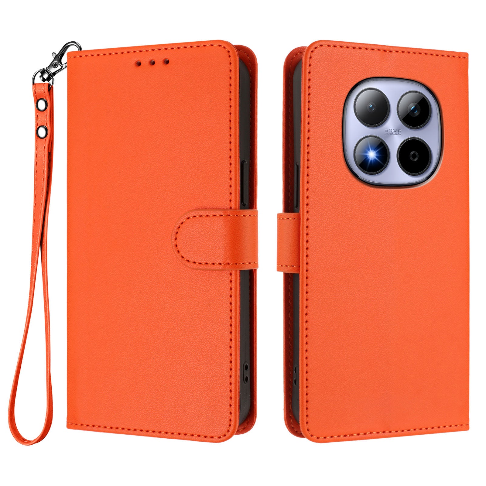 For Xiaomi Redmi Note 15 Pro 5G (Global) Leather Case Wallet Stand Phone Cover with Wrist Strap - Orange